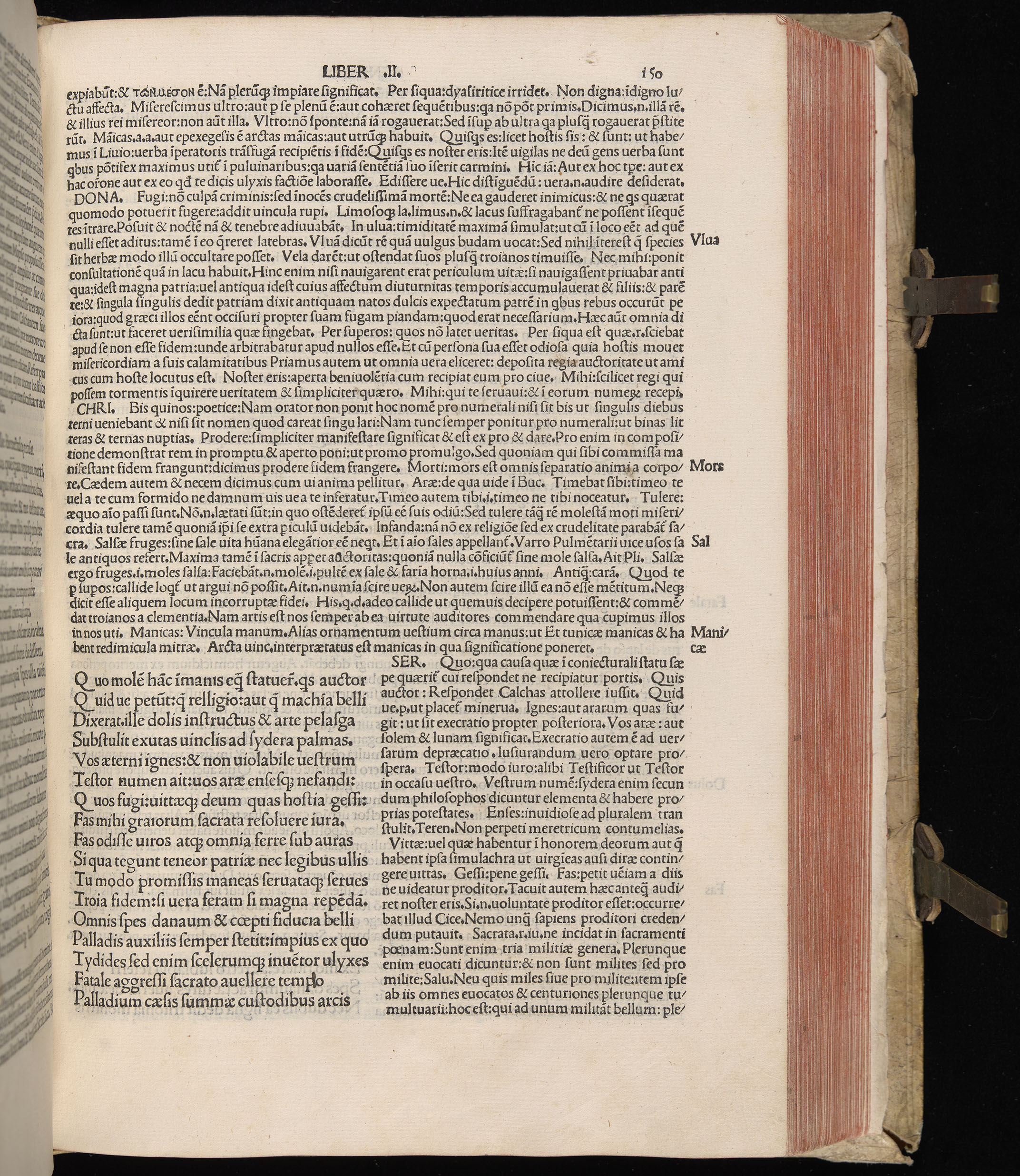 Vergilius cum c?mentariis quinque videlicet: Seruii, Landini, Ant. Mancinelli, Donati, Domitii. (M. Vegius' Book XIII addition to the Aen. Also Priapeia and Catalecta.) / Colophon: Impressu Venetiis per Bartolome? de Zanis de Portesio. . . . M.cccc.xciii. Stamped vellum with clasps. Very rare. Fol. - Image 319