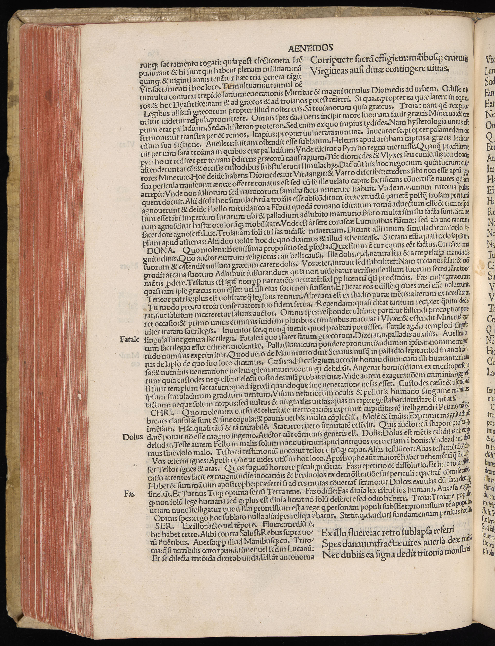 Vergilius cum c?mentariis quinque videlicet: Seruii, Landini, Ant. Mancinelli, Donati, Domitii. (M. Vegius' Book XIII addition to the Aen. Also Priapeia and Catalecta.) / Colophon: Impressu Venetiis per Bartolome? de Zanis de Portesio. . . . M.cccc.xciii. Stamped vellum with clasps. Very rare. Fol. - Image 320