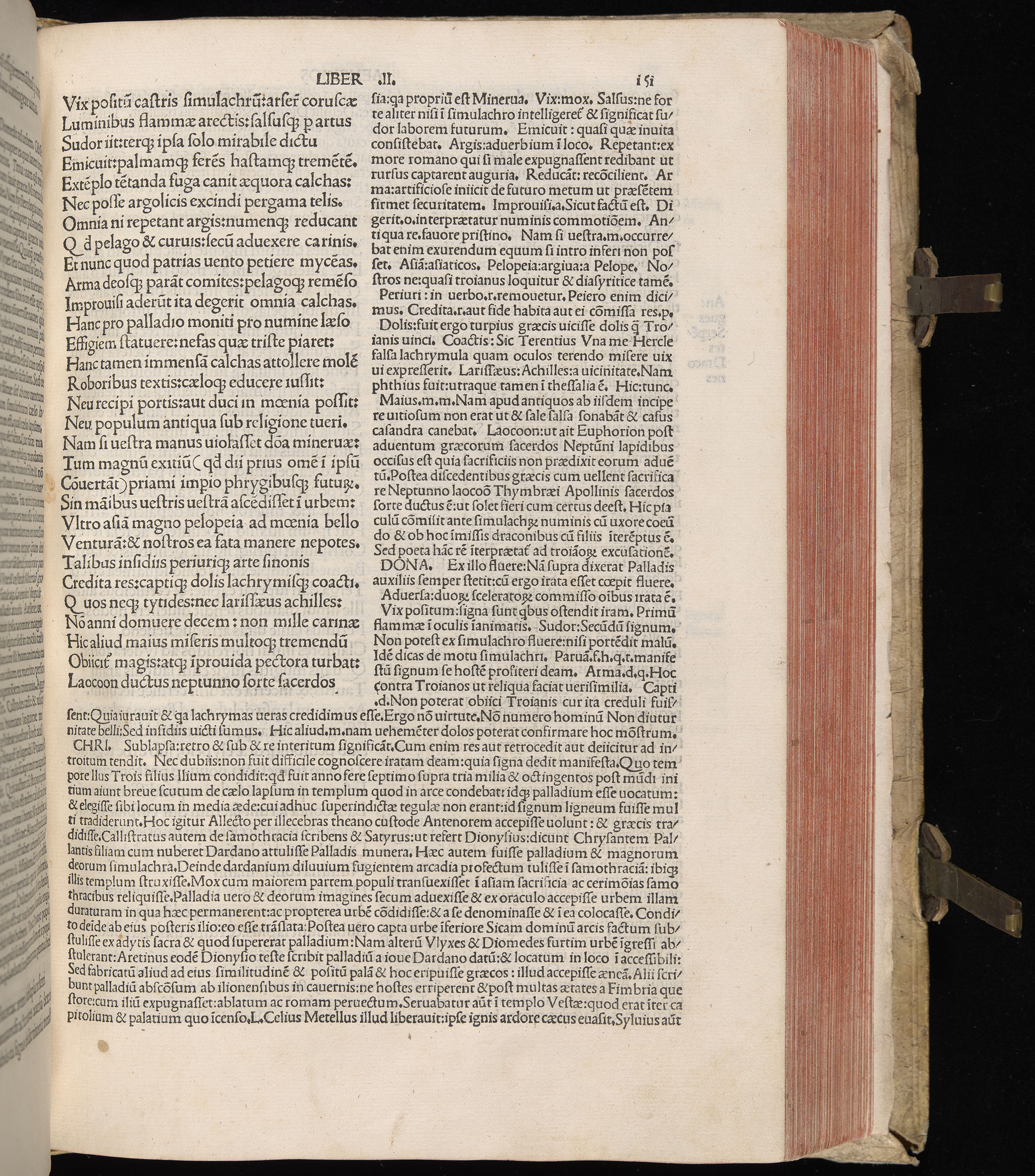 Vergilius cum c?mentariis quinque videlicet: Seruii, Landini, Ant. Mancinelli, Donati, Domitii. (M. Vegius' Book XIII addition to the Aen. Also Priapeia and Catalecta.) / Colophon: Impressu Venetiis per Bartolome? de Zanis de Portesio. . . . M.cccc.xciii. Stamped vellum with clasps. Very rare. Fol. - Image 321