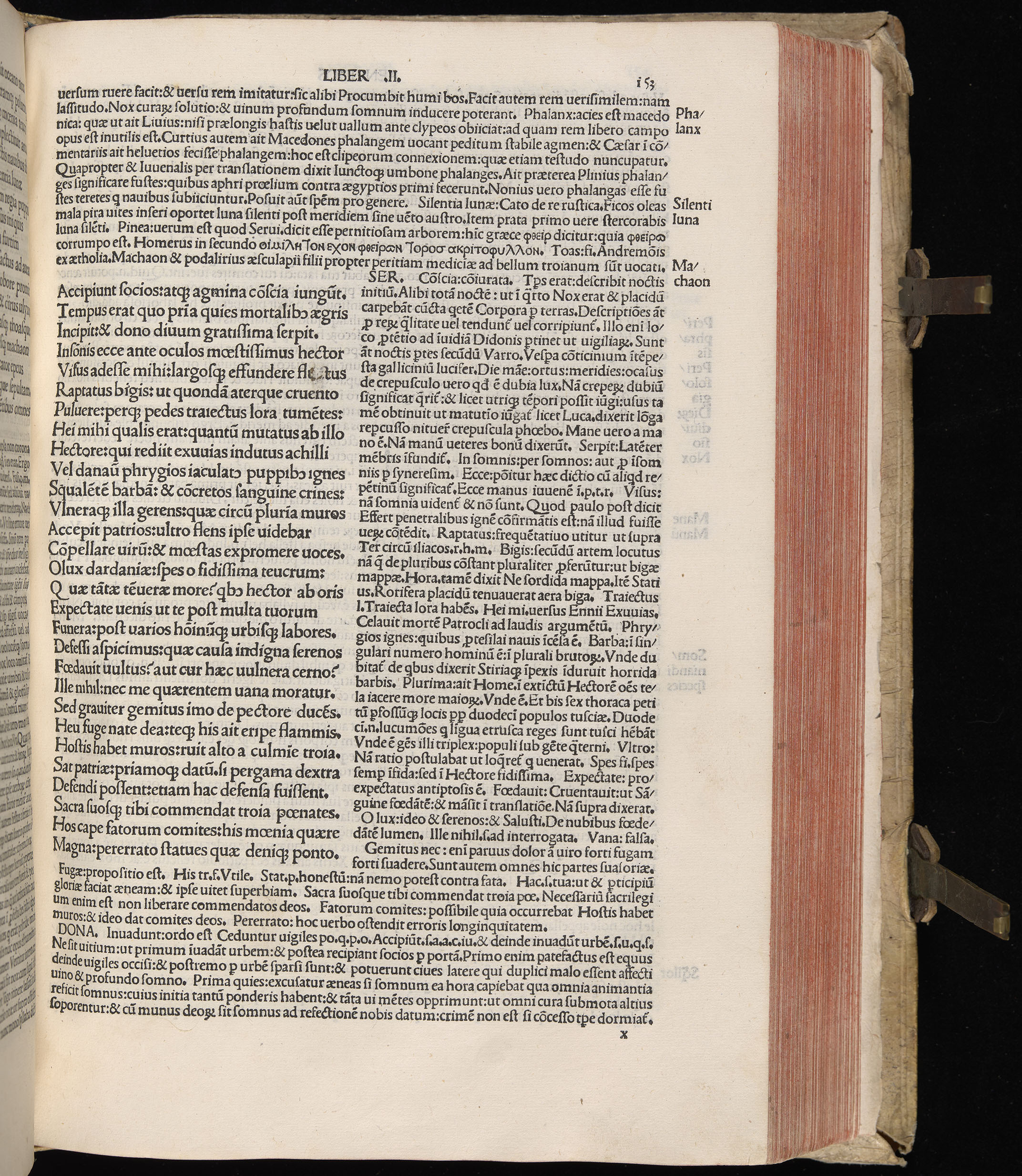 Vergilius cum c?mentariis quinque videlicet: Seruii, Landini, Ant. Mancinelli, Donati, Domitii. (M. Vegius' Book XIII addition to the Aen. Also Priapeia and Catalecta.) / Colophon: Impressu Venetiis per Bartolome? de Zanis de Portesio. . . . M.cccc.xciii. Stamped vellum with clasps. Very rare. Fol. - Image 325