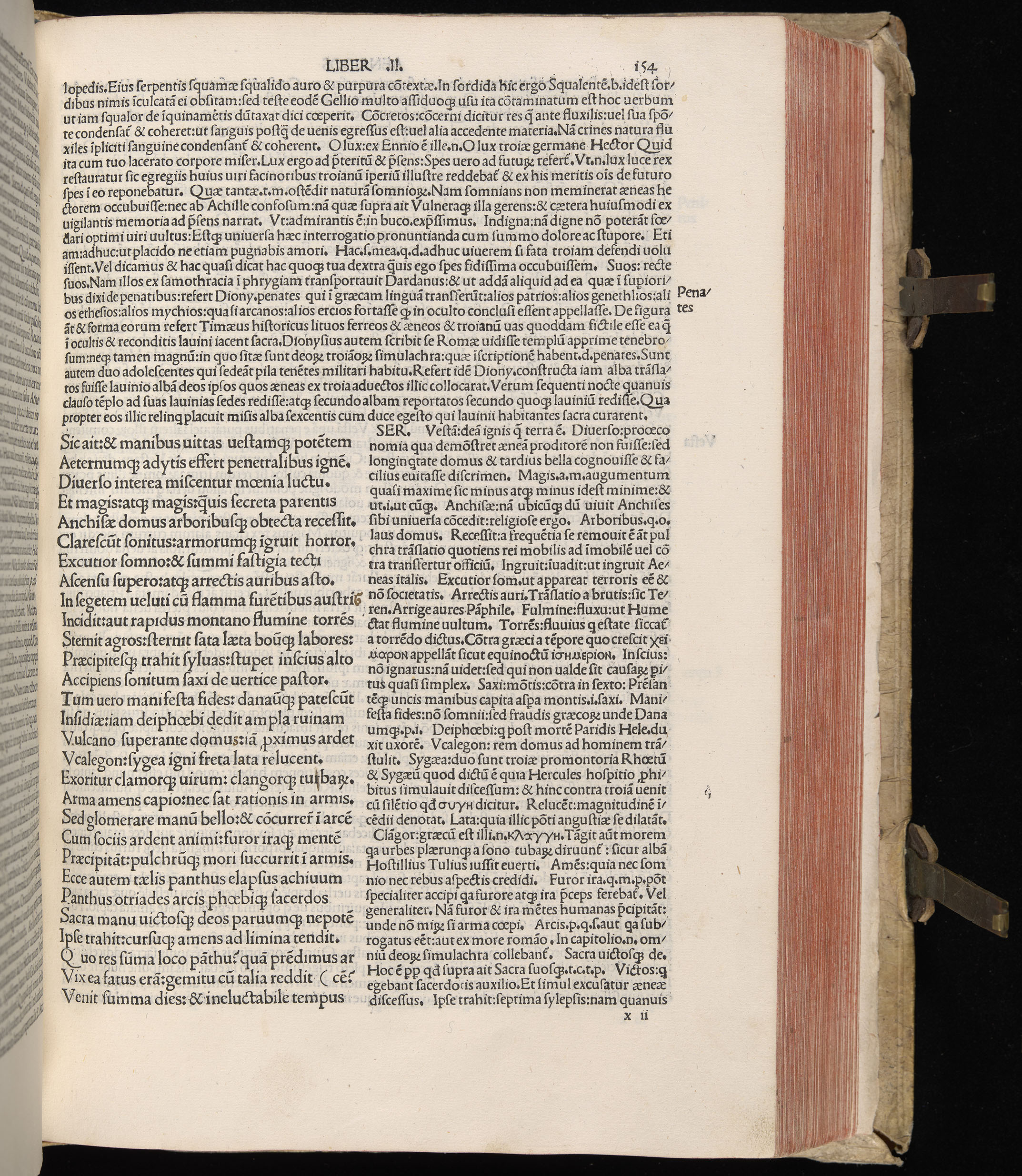 Vergilius cum c?mentariis quinque videlicet: Seruii, Landini, Ant. Mancinelli, Donati, Domitii. (M. Vegius' Book XIII addition to the Aen. Also Priapeia and Catalecta.) / Colophon: Impressu Venetiis per Bartolome? de Zanis de Portesio. . . . M.cccc.xciii. Stamped vellum with clasps. Very rare. Fol. - Image 327