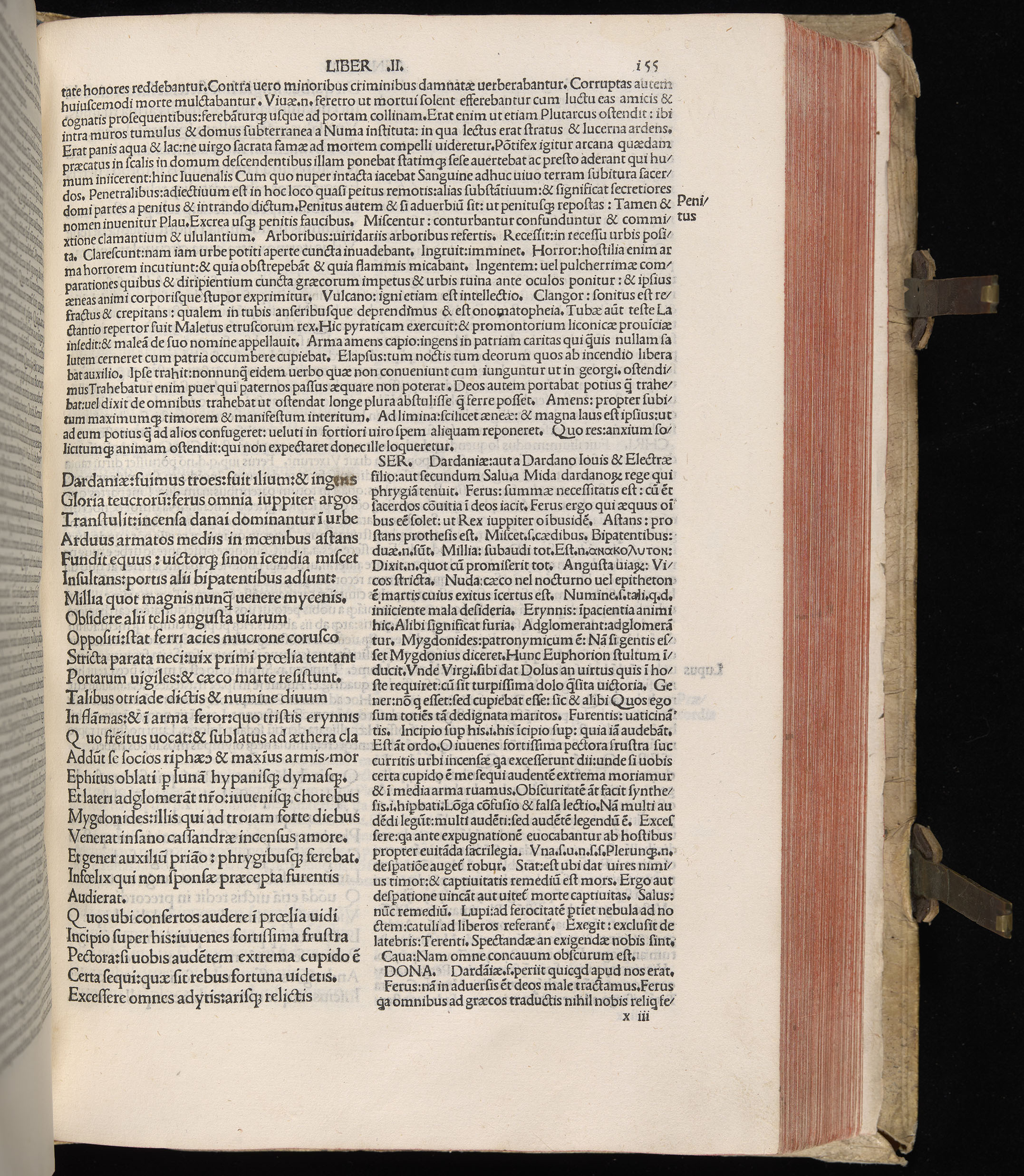Vergilius cum c?mentariis quinque videlicet: Seruii, Landini, Ant. Mancinelli, Donati, Domitii. (M. Vegius' Book XIII addition to the Aen. Also Priapeia and Catalecta.) / Colophon: Impressu Venetiis per Bartolome? de Zanis de Portesio. . . . M.cccc.xciii. Stamped vellum with clasps. Very rare. Fol. - Image 329