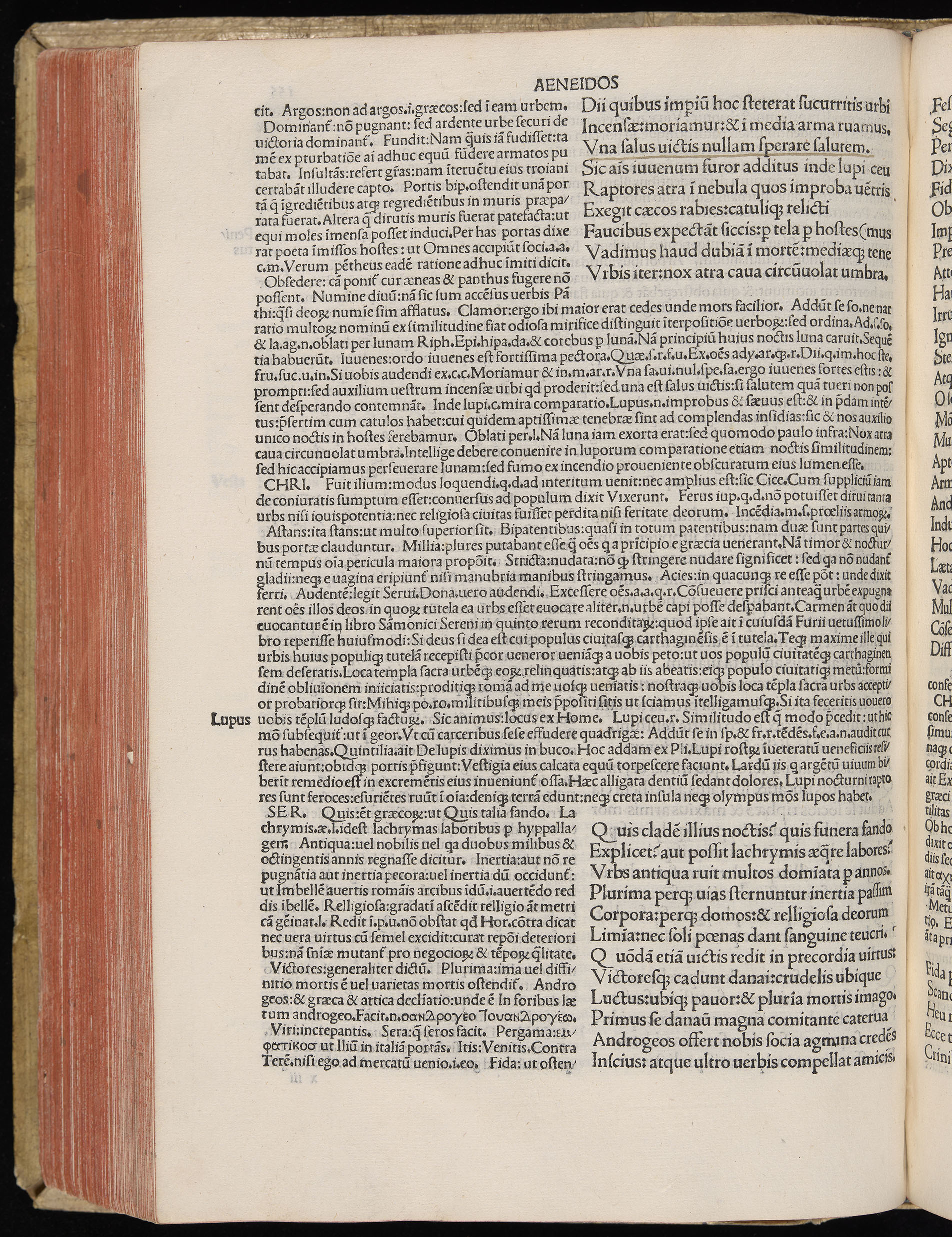 Vergilius cum c?mentariis quinque videlicet: Seruii, Landini, Ant. Mancinelli, Donati, Domitii. (M. Vegius' Book XIII addition to the Aen. Also Priapeia and Catalecta.) / Colophon: Impressu Venetiis per Bartolome? de Zanis de Portesio. . . . M.cccc.xciii. Stamped vellum with clasps. Very rare. Fol. - Image 330