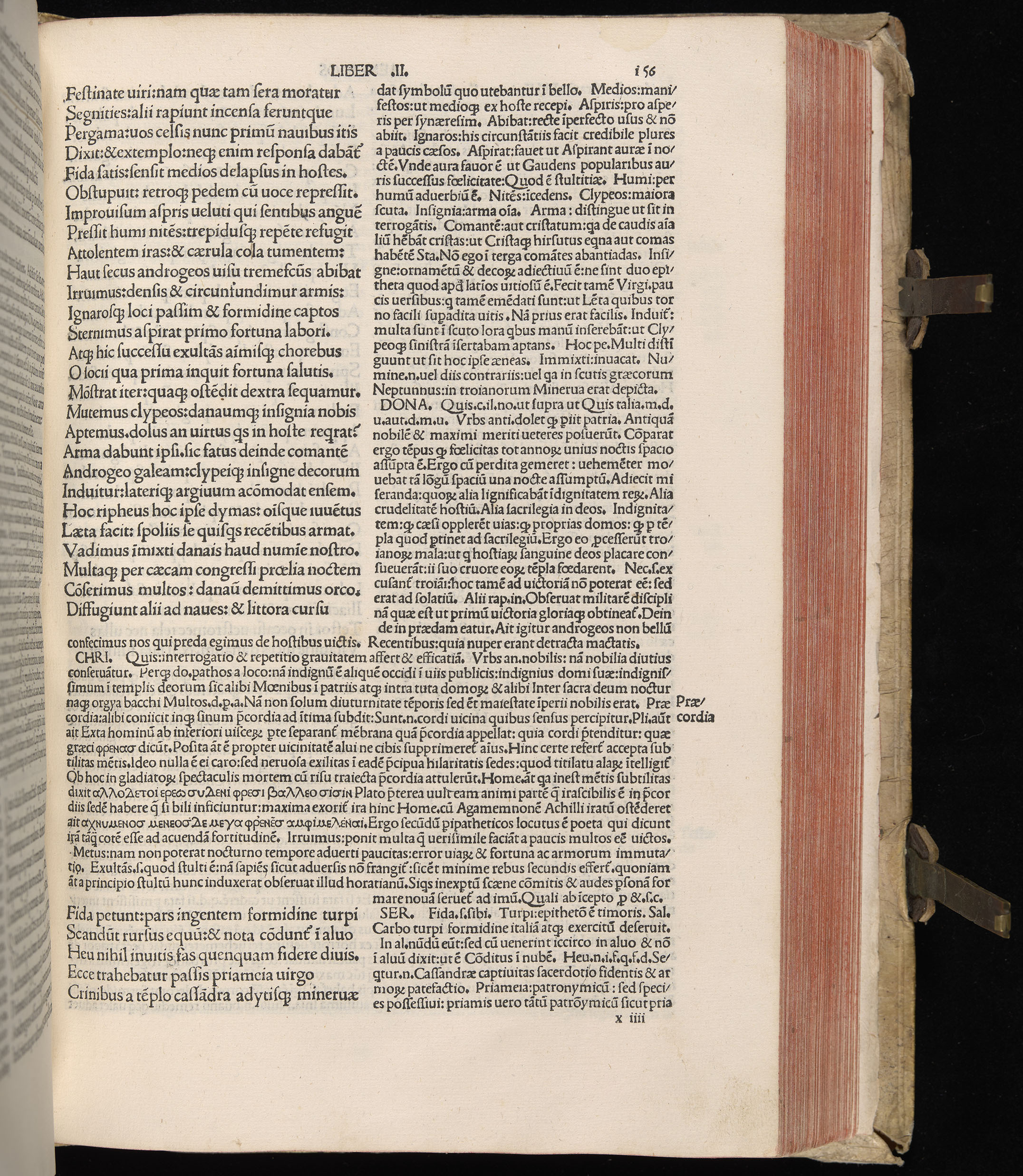 Vergilius cum c?mentariis quinque videlicet: Seruii, Landini, Ant. Mancinelli, Donati, Domitii. (M. Vegius' Book XIII addition to the Aen. Also Priapeia and Catalecta.) / Colophon: Impressu Venetiis per Bartolome? de Zanis de Portesio. . . . M.cccc.xciii. Stamped vellum with clasps. Very rare. Fol. - Image 331
