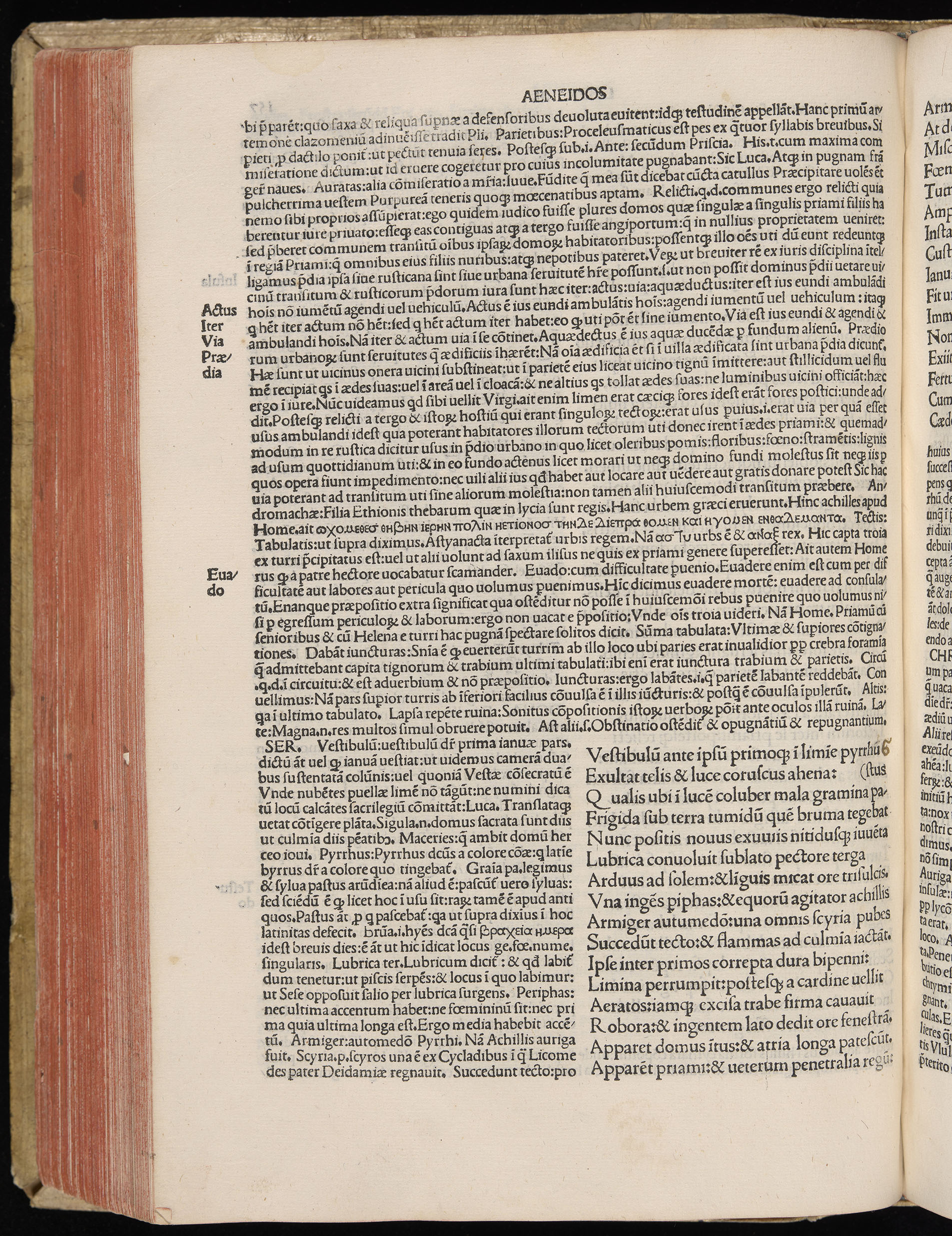Vergilius cum c?mentariis quinque videlicet: Seruii, Landini, Ant. Mancinelli, Donati, Domitii. (M. Vegius' Book XIII addition to the Aen. Also Priapeia and Catalecta.) / Colophon: Impressu Venetiis per Bartolome? de Zanis de Portesio. . . . M.cccc.xciii. Stamped vellum with clasps. Very rare. Fol. - Image 334
