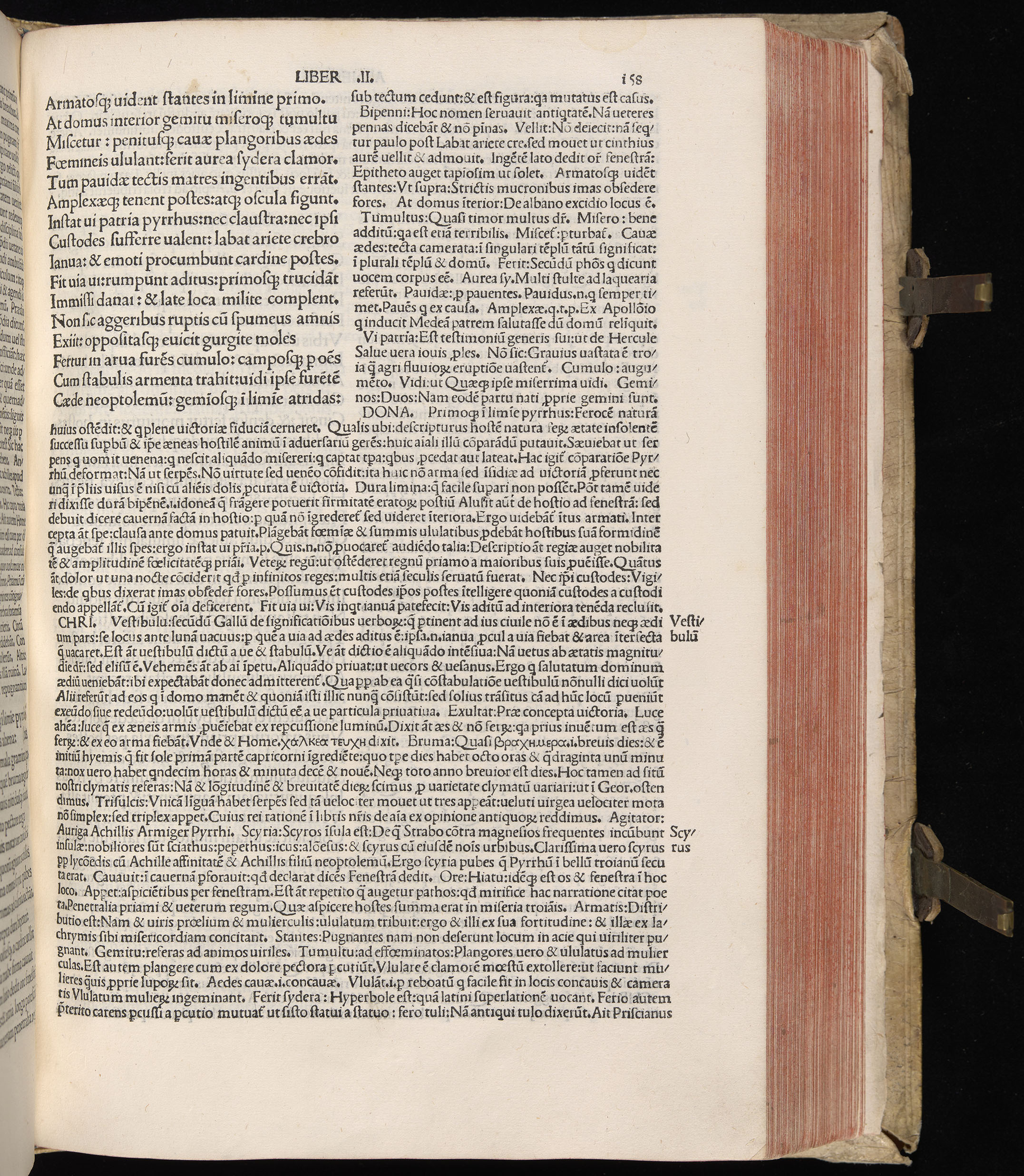 Vergilius cum c?mentariis quinque videlicet: Seruii, Landini, Ant. Mancinelli, Donati, Domitii. (M. Vegius' Book XIII addition to the Aen. Also Priapeia and Catalecta.) / Colophon: Impressu Venetiis per Bartolome? de Zanis de Portesio. . . . M.cccc.xciii. Stamped vellum with clasps. Very rare. Fol. - Image 335