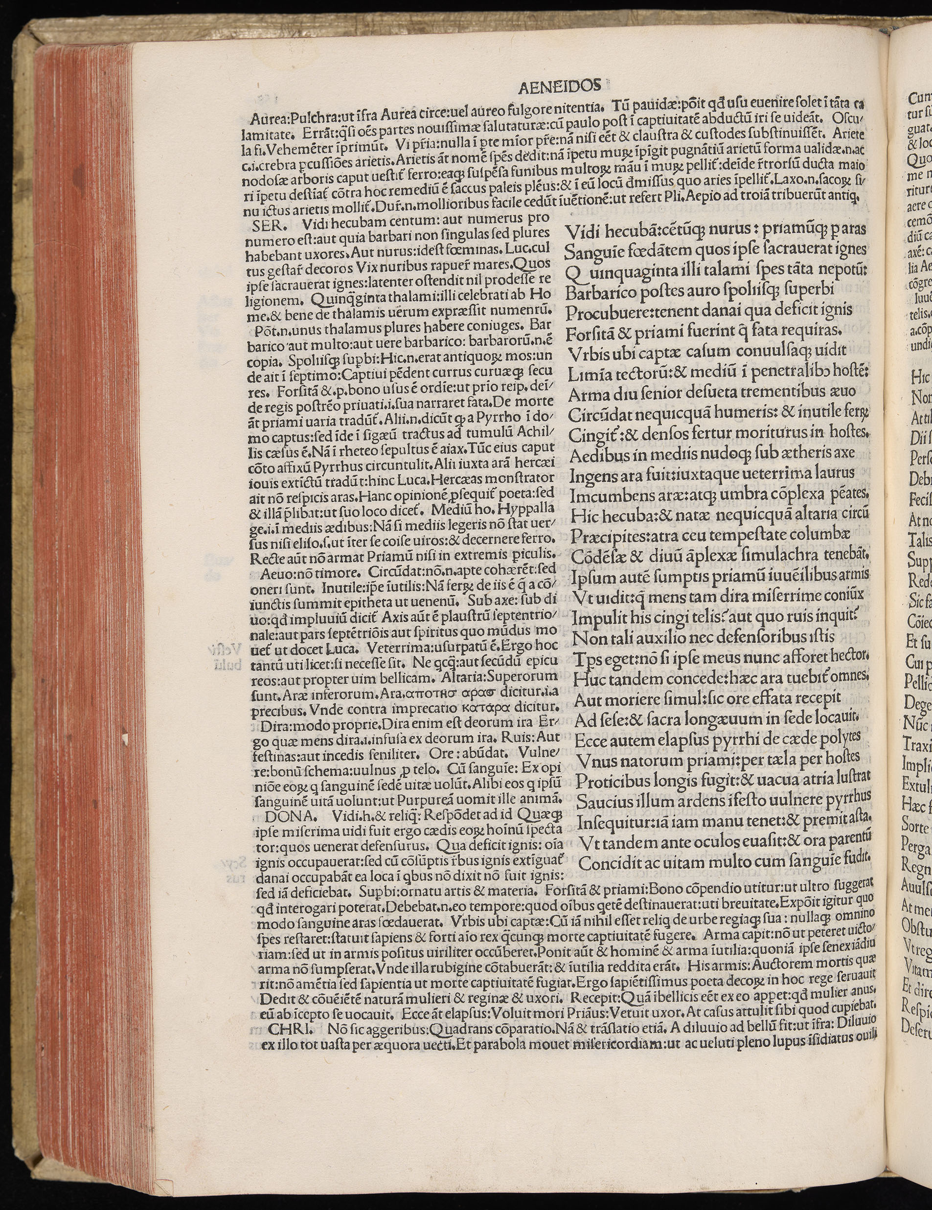 Vergilius cum c?mentariis quinque videlicet: Seruii, Landini, Ant. Mancinelli, Donati, Domitii. (M. Vegius' Book XIII addition to the Aen. Also Priapeia and Catalecta.) / Colophon: Impressu Venetiis per Bartolome? de Zanis de Portesio. . . . M.cccc.xciii. Stamped vellum with clasps. Very rare. Fol. - Image 336