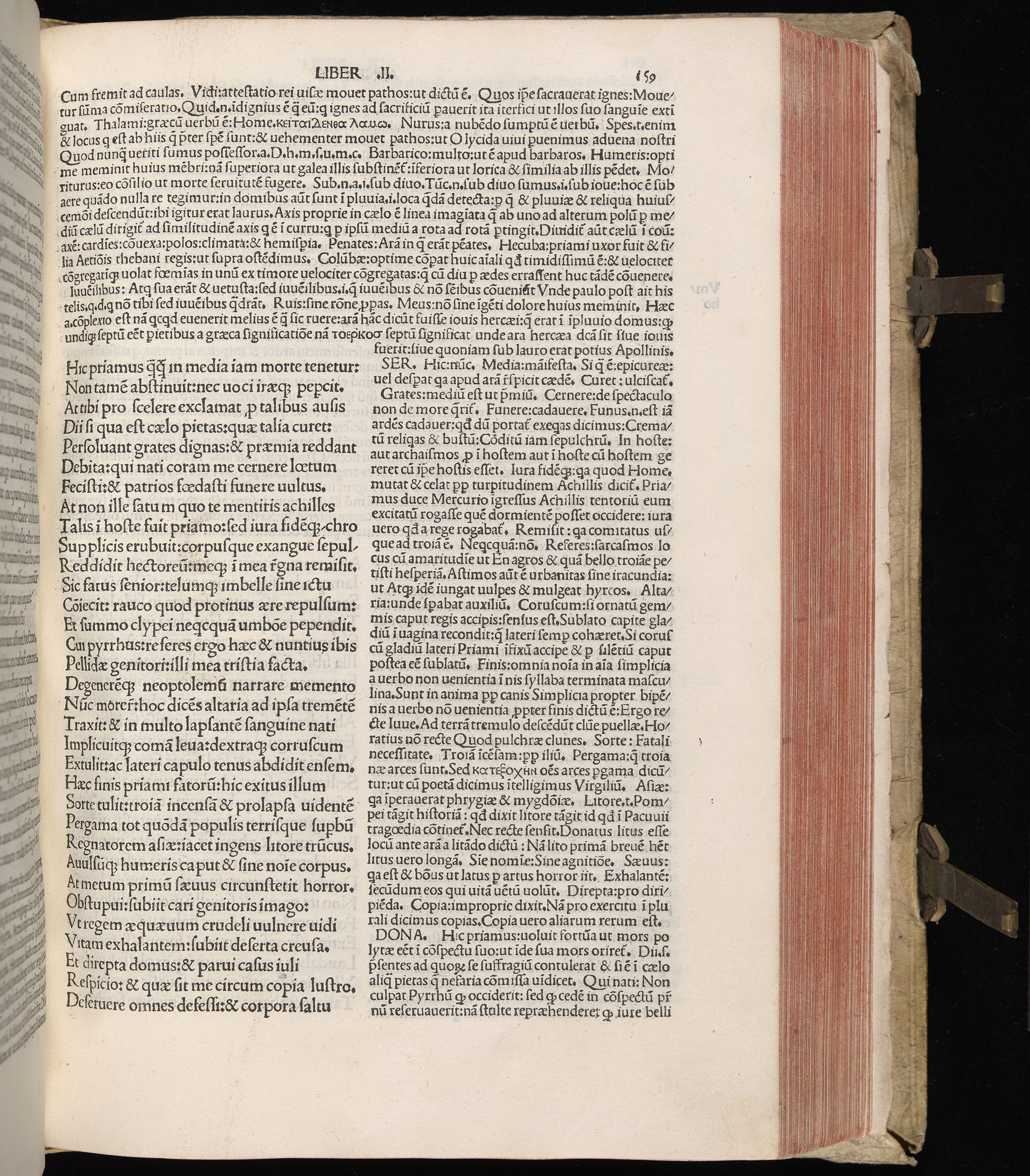 Vergilius cum c?mentariis quinque videlicet: Seruii, Landini, Ant. Mancinelli, Donati, Domitii. (M. Vegius' Book XIII addition to the Aen. Also Priapeia and Catalecta.) / Colophon: Impressu Venetiis per Bartolome? de Zanis de Portesio. . . . M.cccc.xciii. Stamped vellum with clasps. Very rare. Fol. - Image 337
