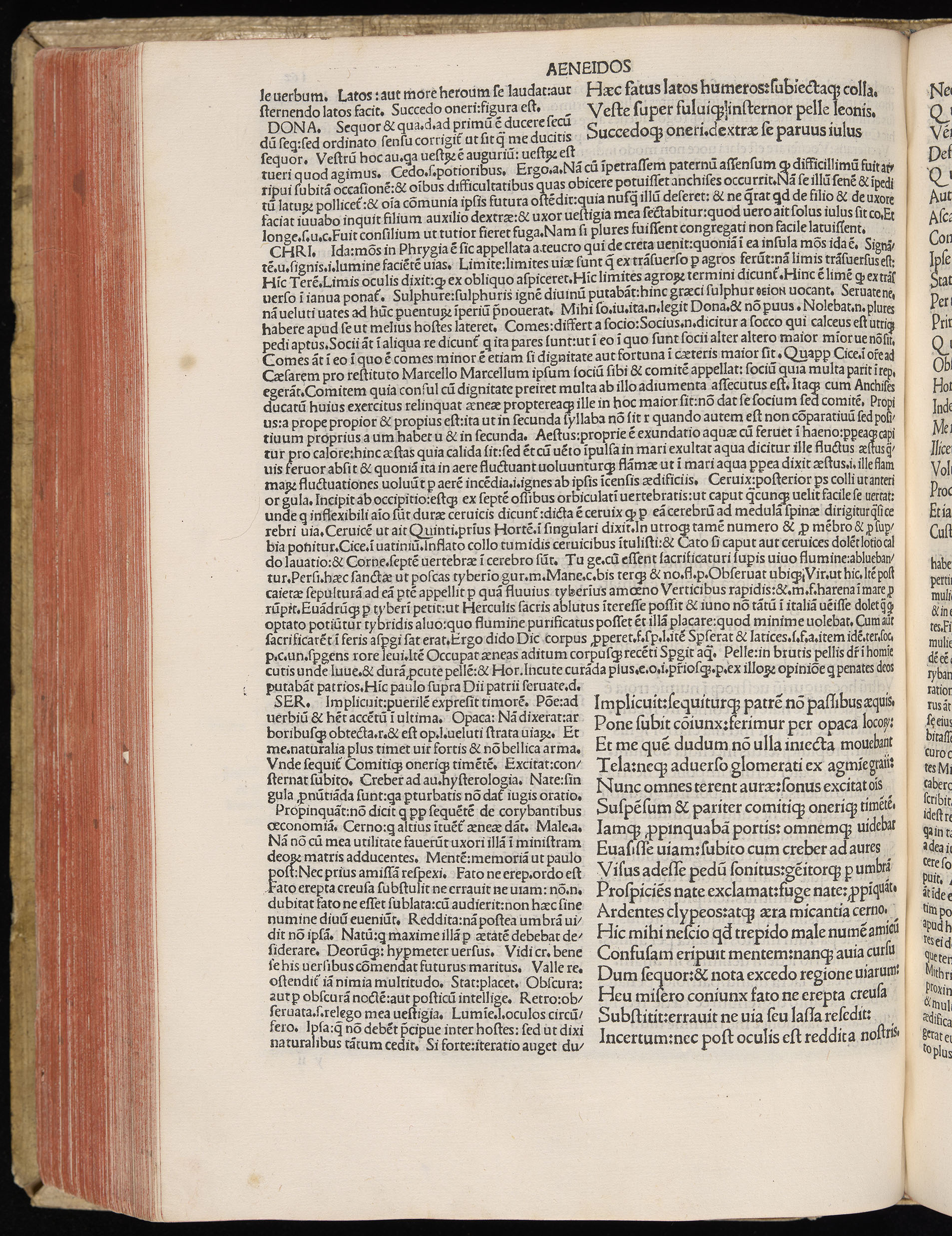 Vergilius cum c?mentariis quinque videlicet: Seruii, Landini, Ant. Mancinelli, Donati, Domitii. (M. Vegius' Book XIII addition to the Aen. Also Priapeia and Catalecta.) / Colophon: Impressu Venetiis per Bartolome? de Zanis de Portesio. . . . M.cccc.xciii. Stamped vellum with clasps. Very rare. Fol. - Image 344