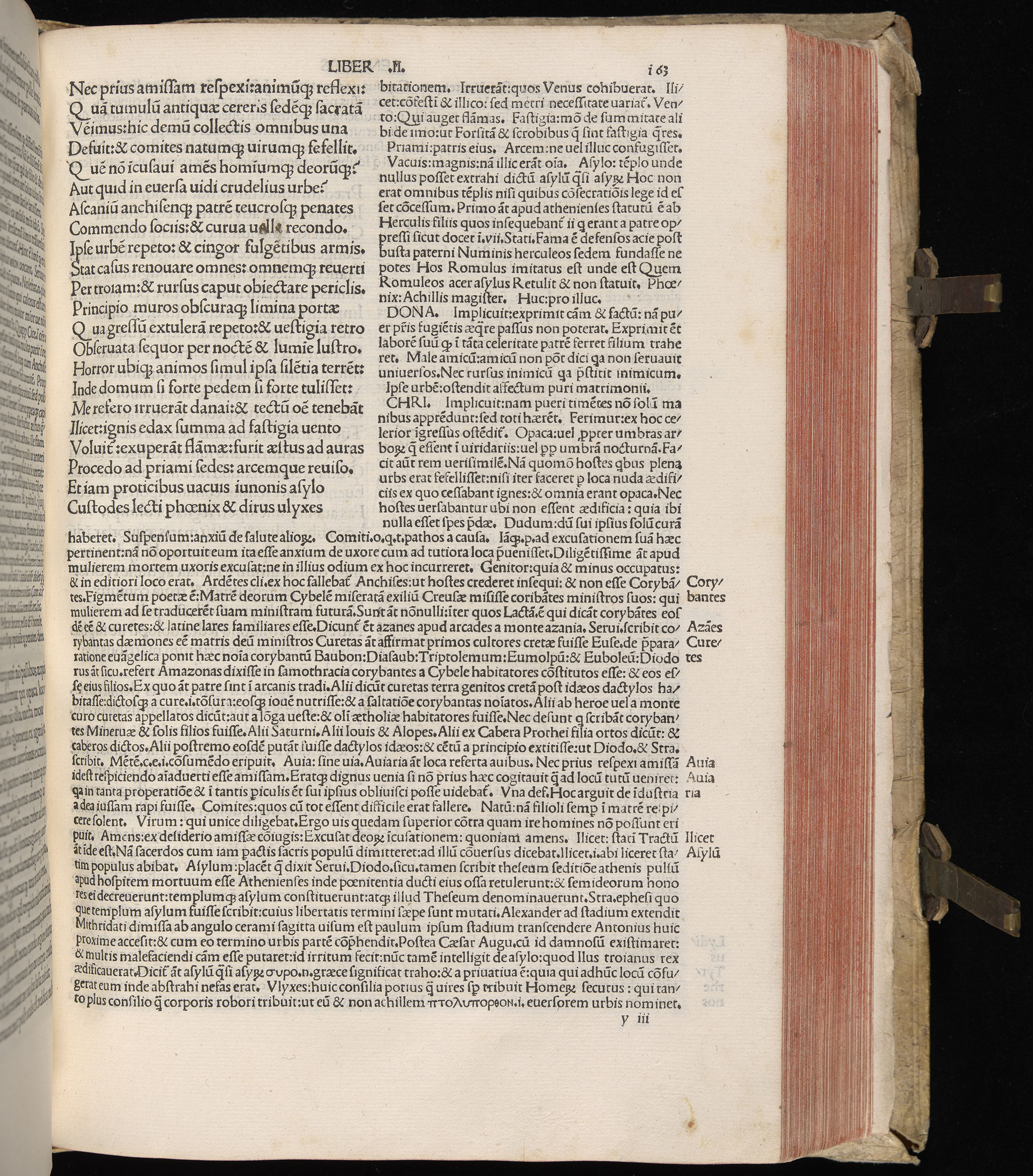 Vergilius cum c?mentariis quinque videlicet: Seruii, Landini, Ant. Mancinelli, Donati, Domitii. (M. Vegius' Book XIII addition to the Aen. Also Priapeia and Catalecta.) / Colophon: Impressu Venetiis per Bartolome? de Zanis de Portesio. . . . M.cccc.xciii. Stamped vellum with clasps. Very rare. Fol. - Image 345