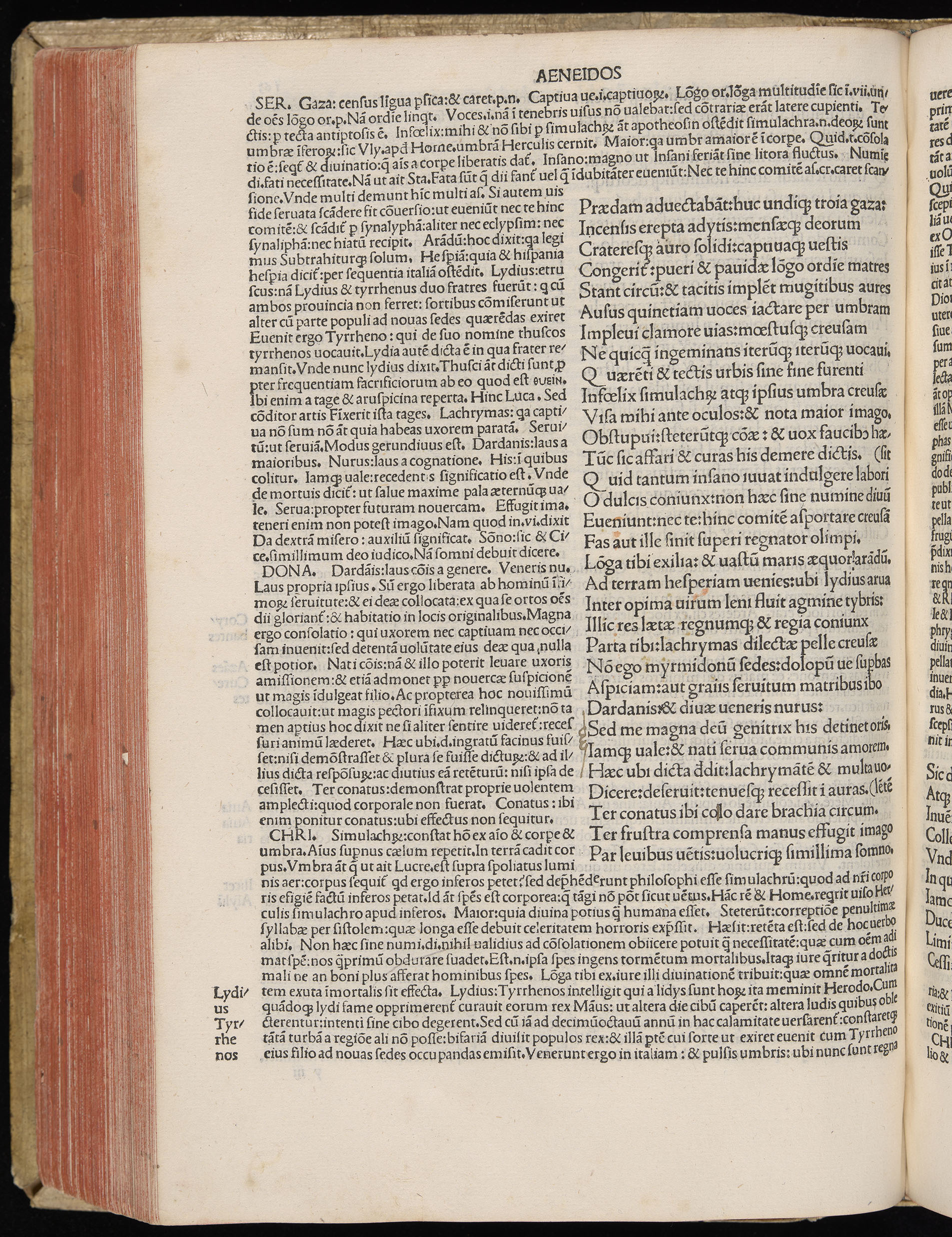 Vergilius cum c?mentariis quinque videlicet: Seruii, Landini, Ant. Mancinelli, Donati, Domitii. (M. Vegius' Book XIII addition to the Aen. Also Priapeia and Catalecta.) / Colophon: Impressu Venetiis per Bartolome? de Zanis de Portesio. . . . M.cccc.xciii. Stamped vellum with clasps. Very rare. Fol. - Image 346