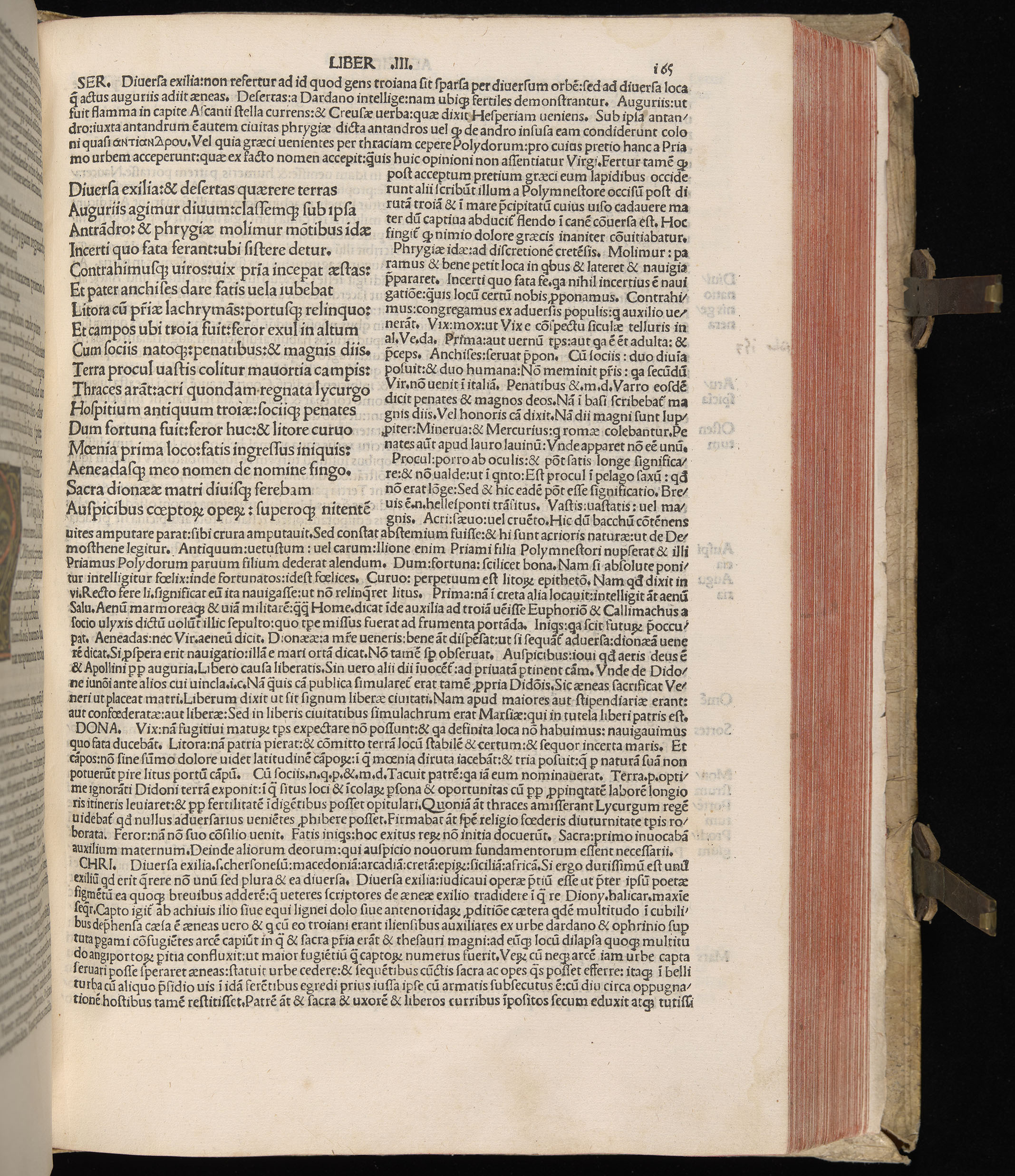 Vergilius cum c?mentariis quinque videlicet: Seruii, Landini, Ant. Mancinelli, Donati, Domitii. (M. Vegius' Book XIII addition to the Aen. Also Priapeia and Catalecta.) / Colophon: Impressu Venetiis per Bartolome? de Zanis de Portesio. . . . M.cccc.xciii. Stamped vellum with clasps. Very rare. Fol. - Image 349