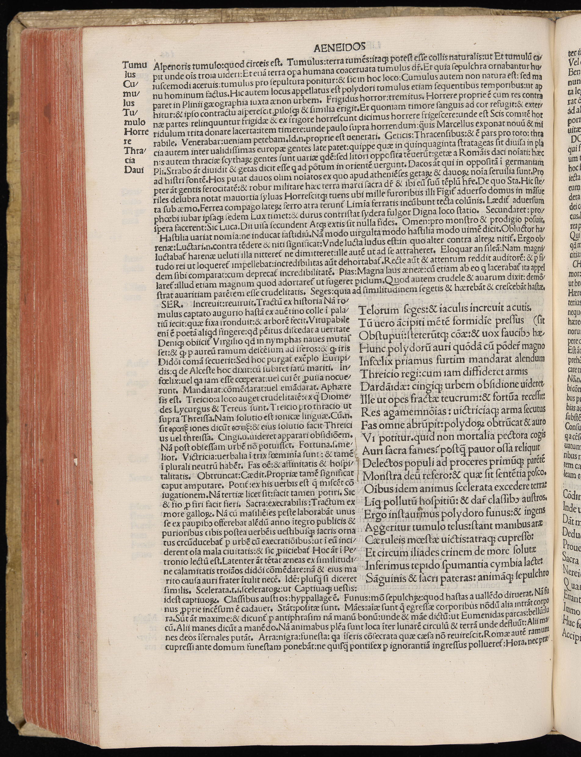 Vergilius cum c?mentariis quinque videlicet: Seruii, Landini, Ant. Mancinelli, Donati, Domitii. (M. Vegius' Book XIII addition to the Aen. Also Priapeia and Catalecta.) / Colophon: Impressu Venetiis per Bartolome? de Zanis de Portesio. . . . M.cccc.xciii. Stamped vellum with clasps. Very rare. Fol. - Image 352