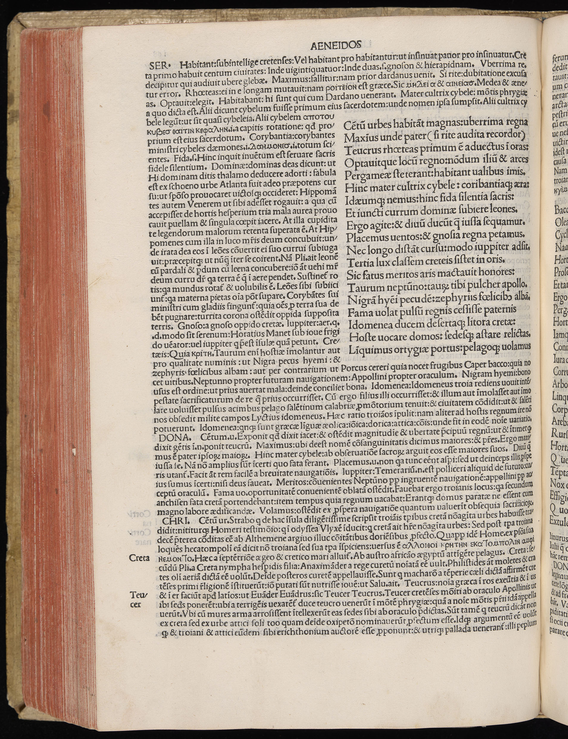 Vergilius cum c?mentariis quinque videlicet: Seruii, Landini, Ant. Mancinelli, Donati, Domitii. (M. Vegius' Book XIII addition to the Aen. Also Priapeia and Catalecta.) / Colophon: Impressu Venetiis per Bartolome? de Zanis de Portesio. . . . M.cccc.xciii. Stamped vellum with clasps. Very rare. Fol. - Image 356