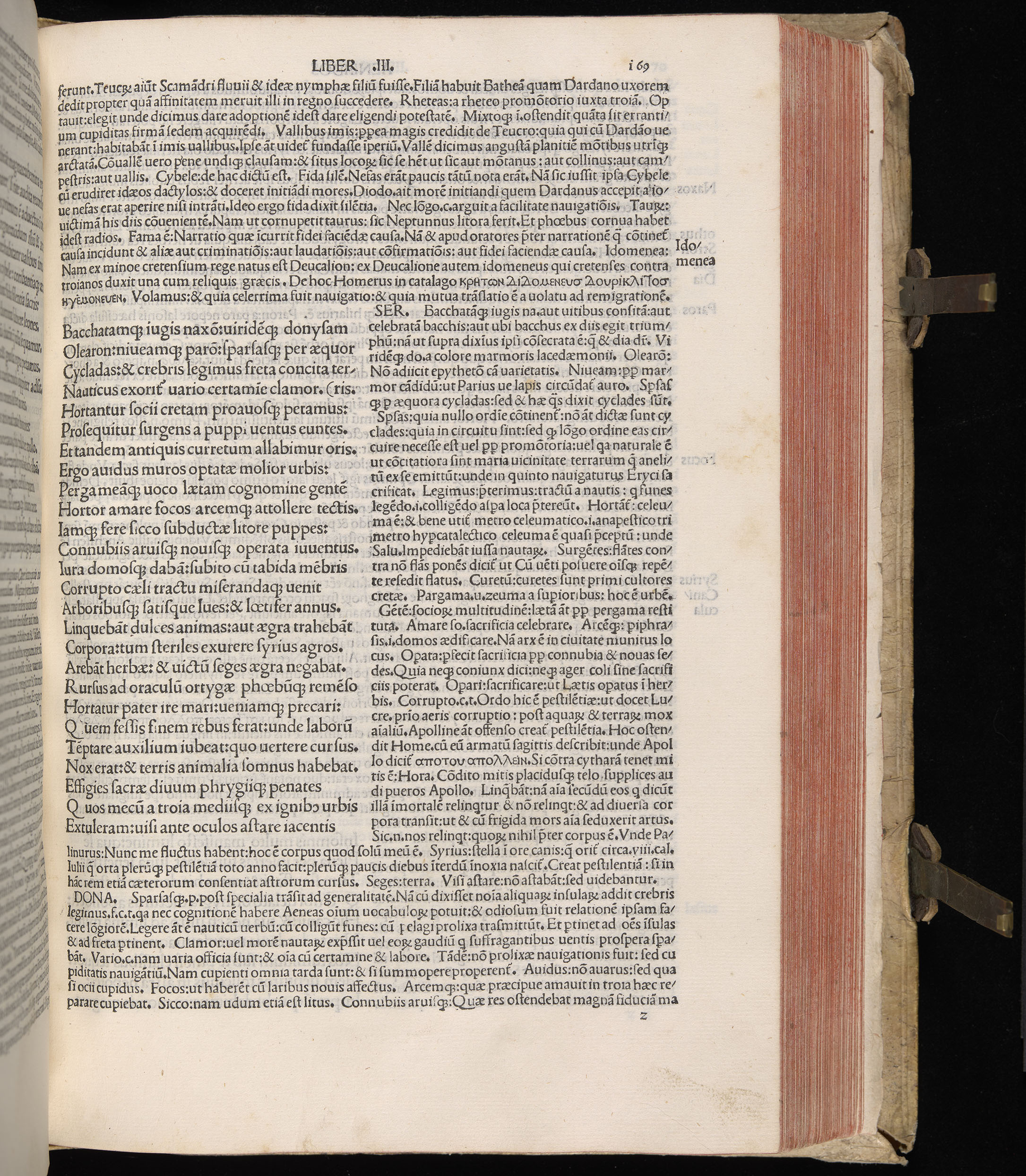 Vergilius cum c?mentariis quinque videlicet: Seruii, Landini, Ant. Mancinelli, Donati, Domitii. (M. Vegius' Book XIII addition to the Aen. Also Priapeia and Catalecta.) / Colophon: Impressu Venetiis per Bartolome? de Zanis de Portesio. . . . M.cccc.xciii. Stamped vellum with clasps. Very rare. Fol. - Image 357