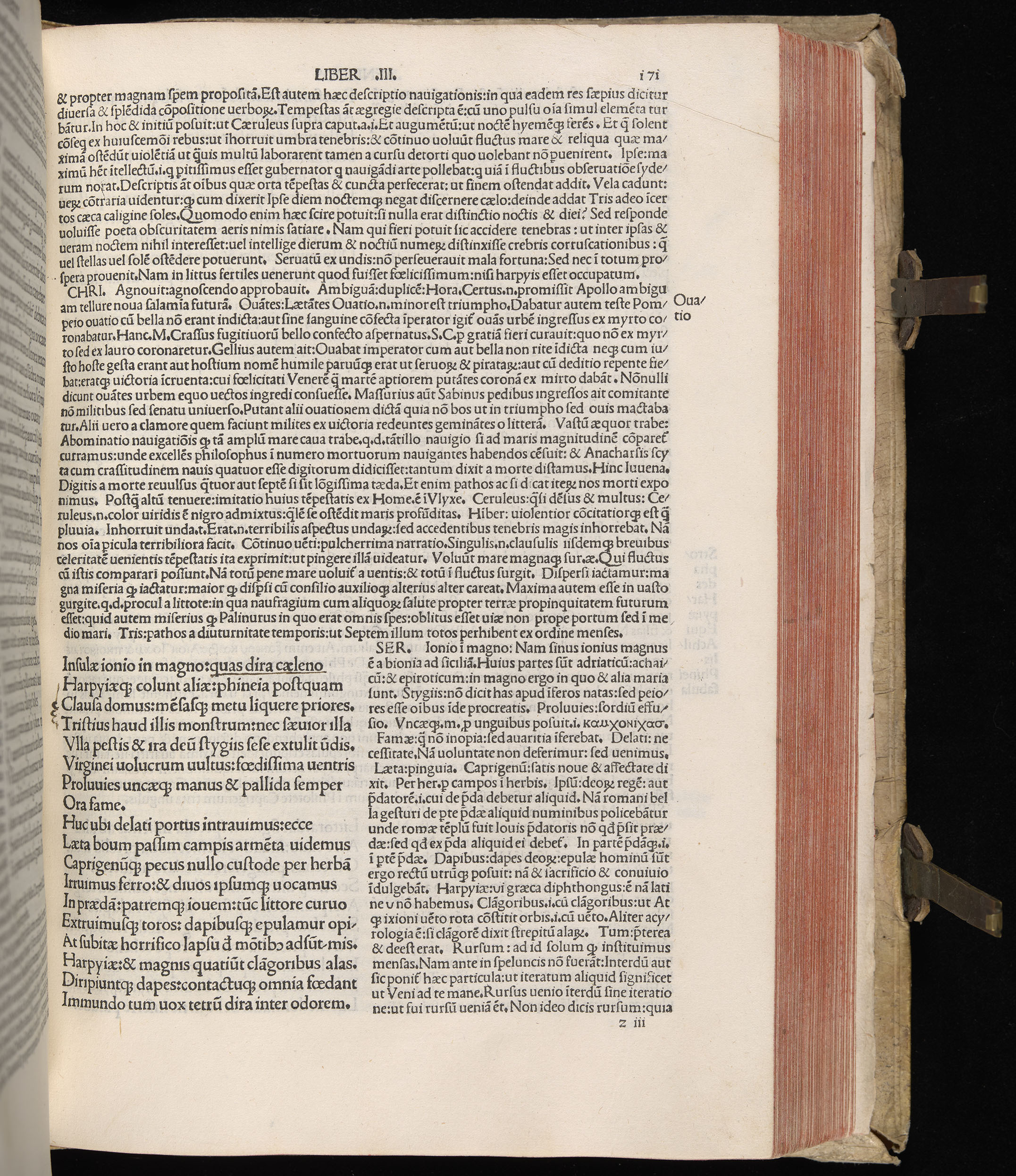 Vergilius cum c?mentariis quinque videlicet: Seruii, Landini, Ant. Mancinelli, Donati, Domitii. (M. Vegius' Book XIII addition to the Aen. Also Priapeia and Catalecta.) / Colophon: Impressu Venetiis per Bartolome? de Zanis de Portesio. . . . M.cccc.xciii. Stamped vellum with clasps. Very rare. Fol. - Image 361