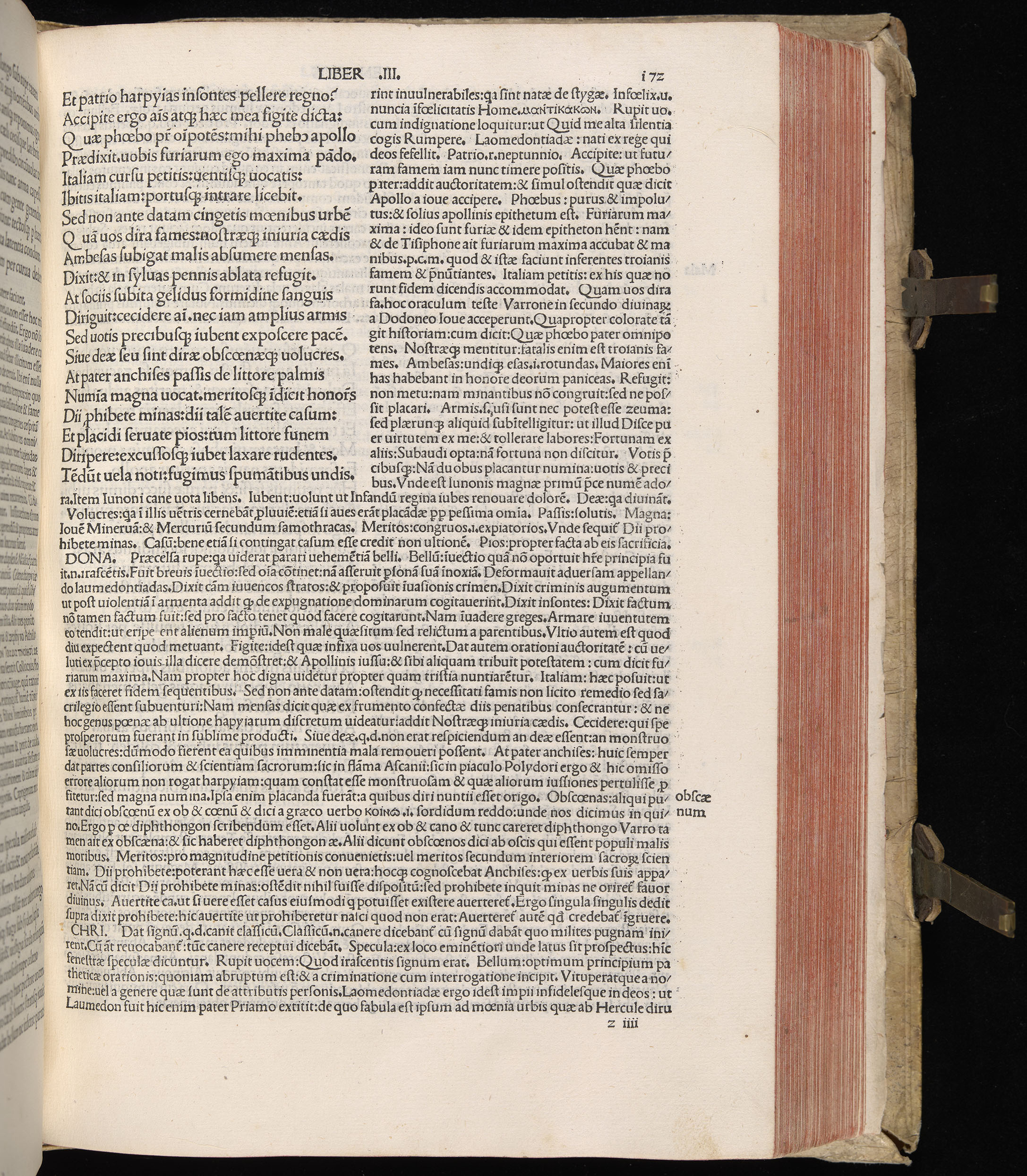 Vergilius cum c?mentariis quinque videlicet: Seruii, Landini, Ant. Mancinelli, Donati, Domitii. (M. Vegius' Book XIII addition to the Aen. Also Priapeia and Catalecta.) / Colophon: Impressu Venetiis per Bartolome? de Zanis de Portesio. . . . M.cccc.xciii. Stamped vellum with clasps. Very rare. Fol. - Image 363