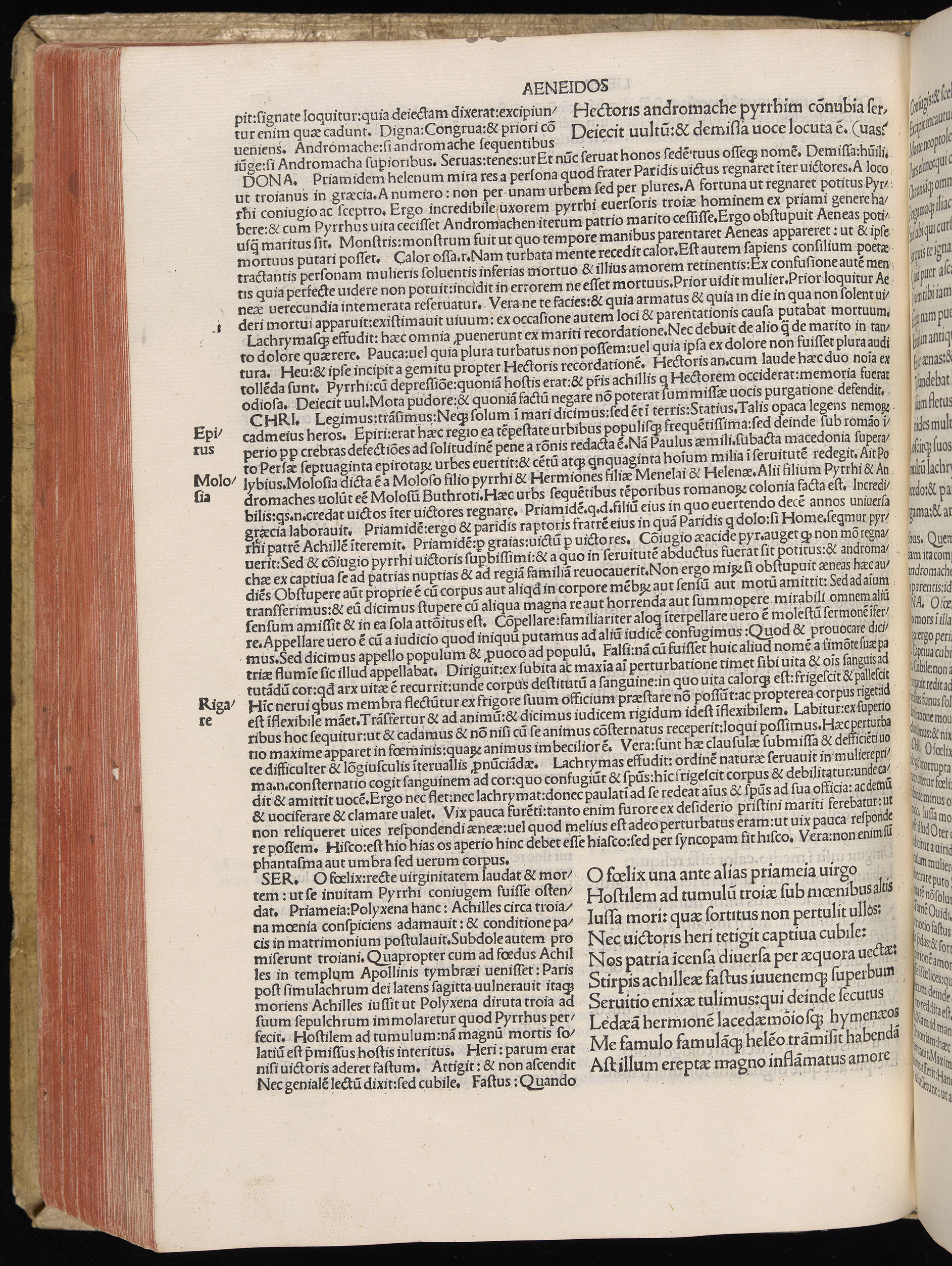 Vergilius cum c?mentariis quinque videlicet: Seruii, Landini, Ant. Mancinelli, Donati, Domitii. (M. Vegius' Book XIII addition to the Aen. Also Priapeia and Catalecta.) / Colophon: Impressu Venetiis per Bartolome? de Zanis de Portesio. . . . M.cccc.xciii. Stamped vellum with clasps. Very rare. Fol. - Image 366