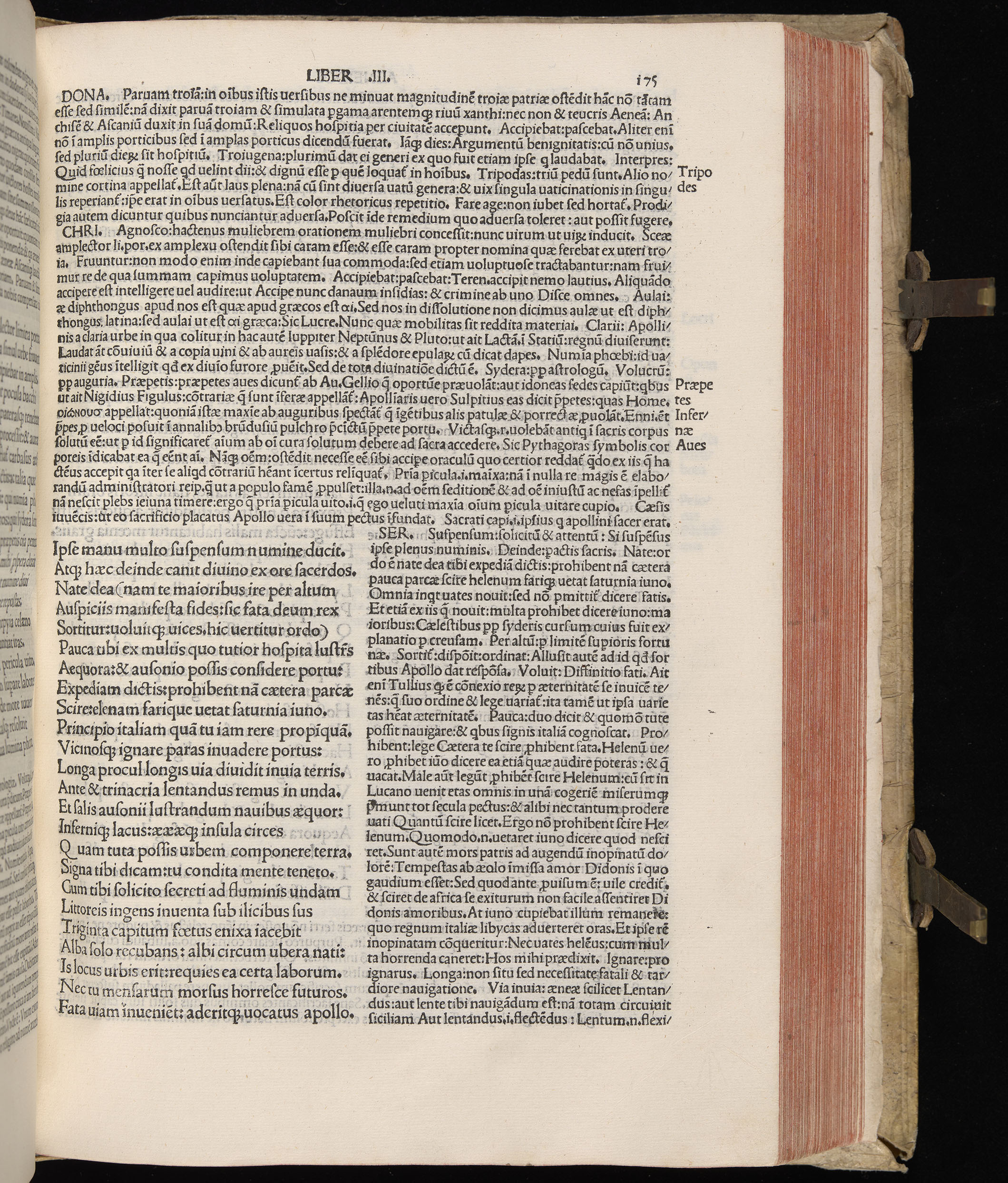 Vergilius cum c?mentariis quinque videlicet: Seruii, Landini, Ant. Mancinelli, Donati, Domitii. (M. Vegius' Book XIII addition to the Aen. Also Priapeia and Catalecta.) / Colophon: Impressu Venetiis per Bartolome? de Zanis de Portesio. . . . M.cccc.xciii. Stamped vellum with clasps. Very rare. Fol. - Image 369