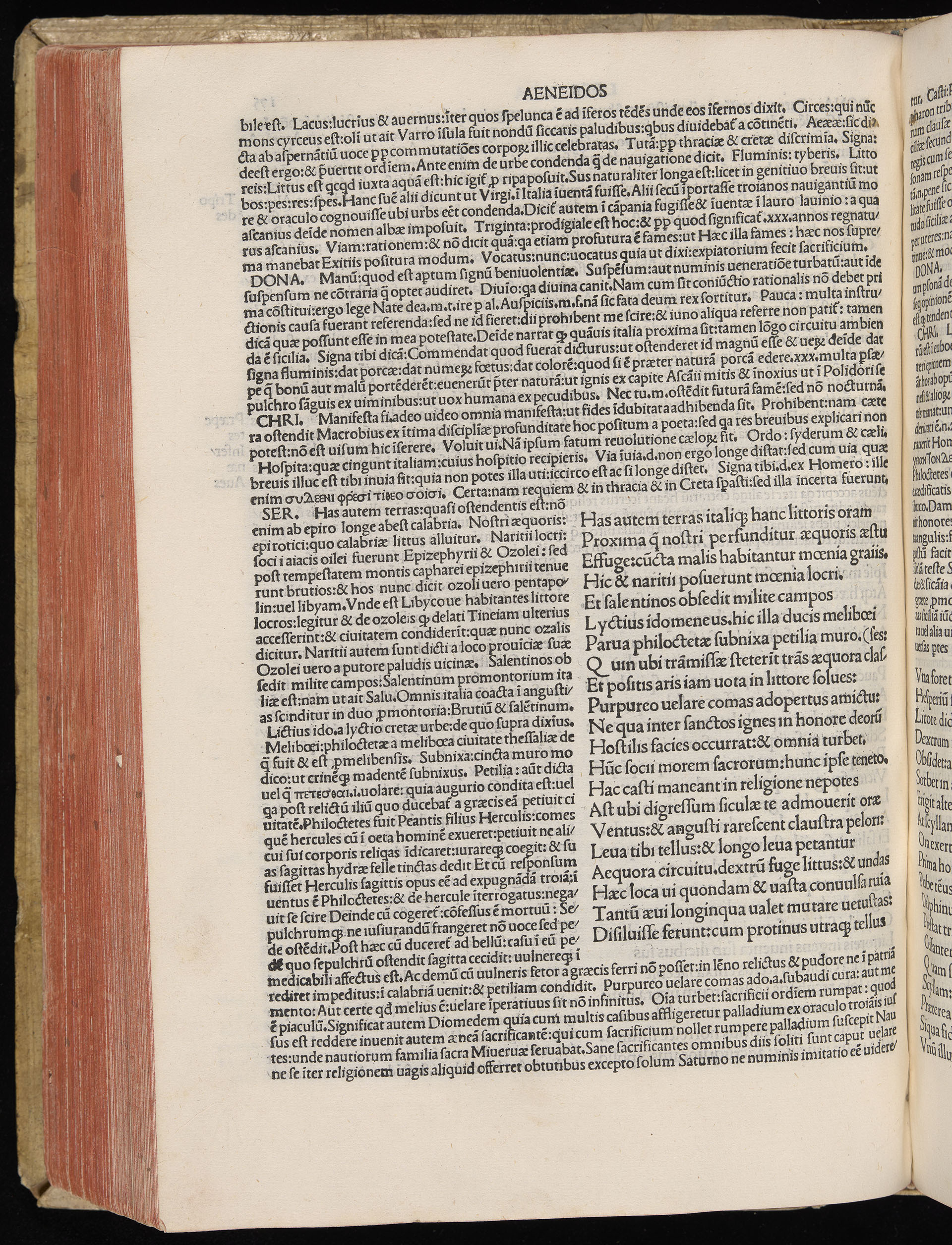 Vergilius cum c?mentariis quinque videlicet: Seruii, Landini, Ant. Mancinelli, Donati, Domitii. (M. Vegius' Book XIII addition to the Aen. Also Priapeia and Catalecta.) / Colophon: Impressu Venetiis per Bartolome? de Zanis de Portesio. . . . M.cccc.xciii. Stamped vellum with clasps. Very rare. Fol. - Image 370