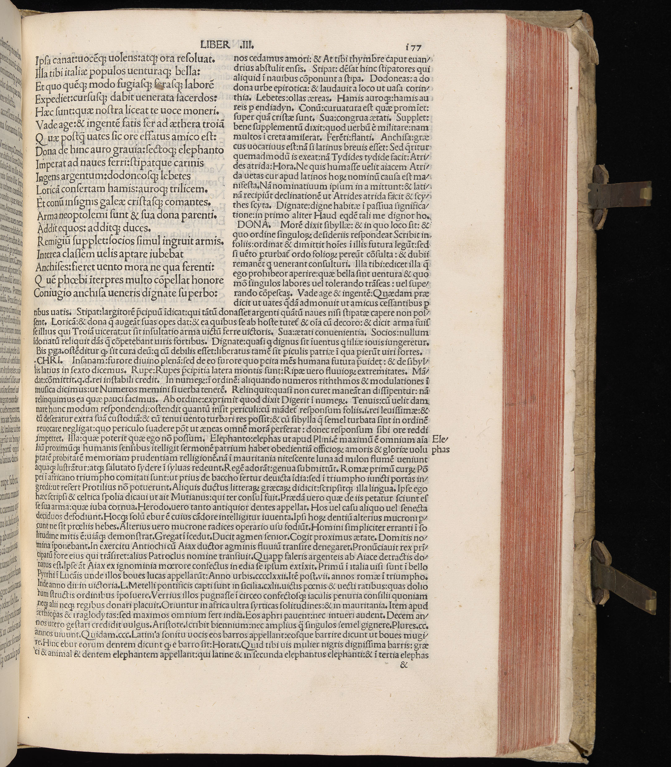 Vergilius cum c?mentariis quinque videlicet: Seruii, Landini, Ant. Mancinelli, Donati, Domitii. (M. Vegius' Book XIII addition to the Aen. Also Priapeia and Catalecta.) / Colophon: Impressu Venetiis per Bartolome? de Zanis de Portesio. . . . M.cccc.xciii. Stamped vellum with clasps. Very rare. Fol. - Image 373