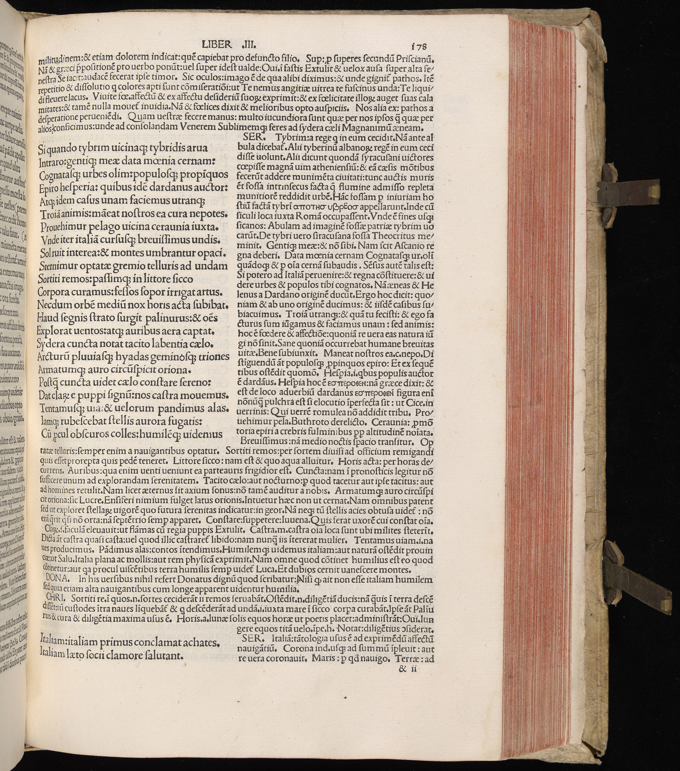 Vergilius cum c?mentariis quinque videlicet: Seruii, Landini, Ant. Mancinelli, Donati, Domitii. (M. Vegius' Book XIII addition to the Aen. Also Priapeia and Catalecta.) / Colophon: Impressu Venetiis per Bartolome? de Zanis de Portesio. . . . M.cccc.xciii. Stamped vellum with clasps. Very rare. Fol. - Image 375