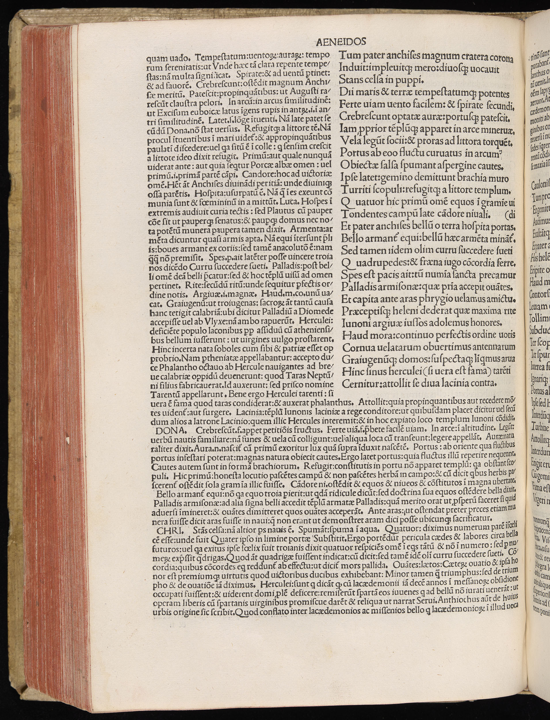 Vergilius cum c?mentariis quinque videlicet: Seruii, Landini, Ant. Mancinelli, Donati, Domitii. (M. Vegius' Book XIII addition to the Aen. Also Priapeia and Catalecta.) / Colophon: Impressu Venetiis per Bartolome? de Zanis de Portesio. . . . M.cccc.xciii. Stamped vellum with clasps. Very rare. Fol. - Image 376