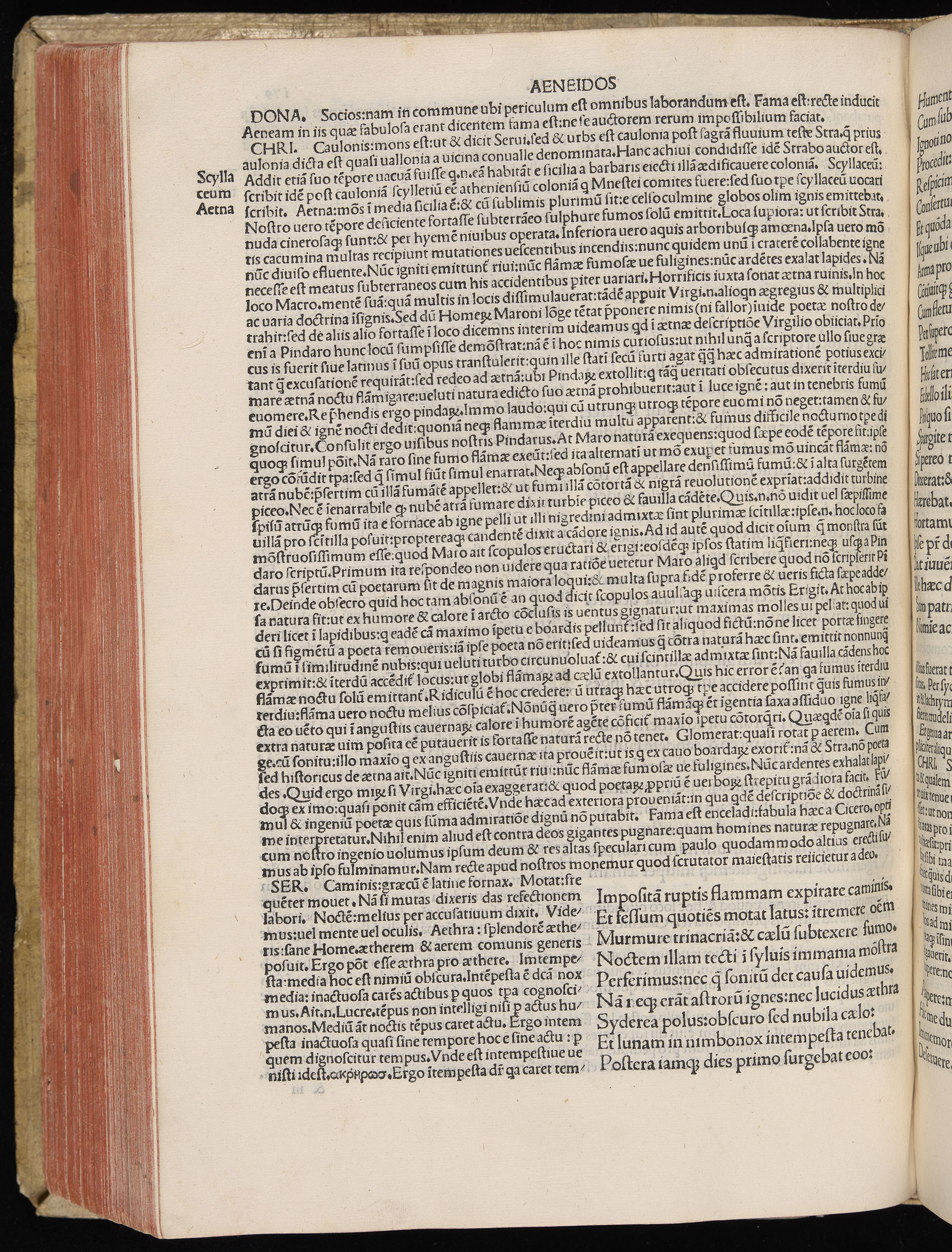 Vergilius cum c?mentariis quinque videlicet: Seruii, Landini, Ant. Mancinelli, Donati, Domitii. (M. Vegius' Book XIII addition to the Aen. Also Priapeia and Catalecta.) / Colophon: Impressu Venetiis per Bartolome? de Zanis de Portesio. . . . M.cccc.xciii. Stamped vellum with clasps. Very rare. Fol. - Image 378