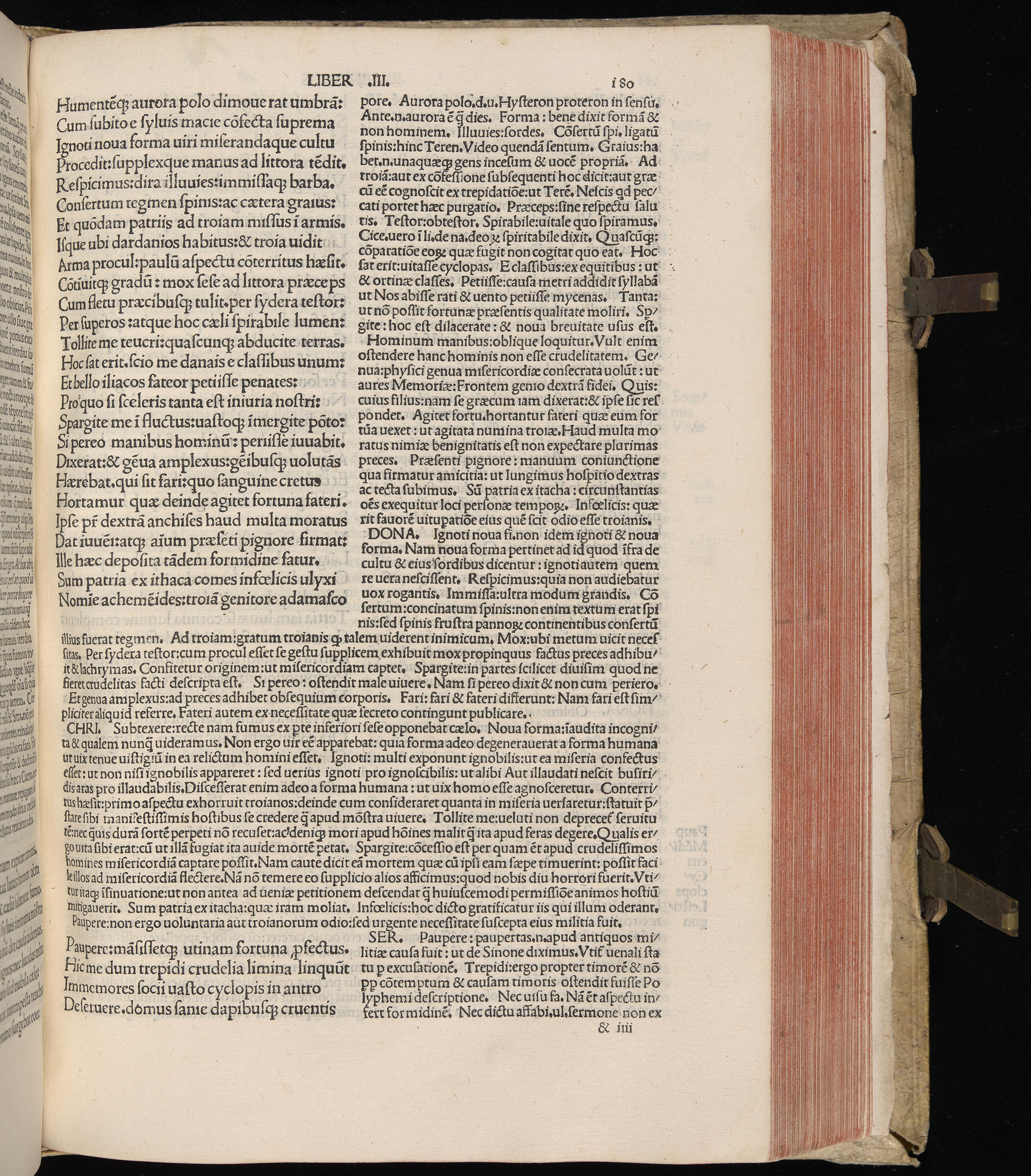 Vergilius cum c?mentariis quinque videlicet: Seruii, Landini, Ant. Mancinelli, Donati, Domitii. (M. Vegius' Book XIII addition to the Aen. Also Priapeia and Catalecta.) / Colophon: Impressu Venetiis per Bartolome? de Zanis de Portesio. . . . M.cccc.xciii. Stamped vellum with clasps. Very rare. Fol. - Image 379