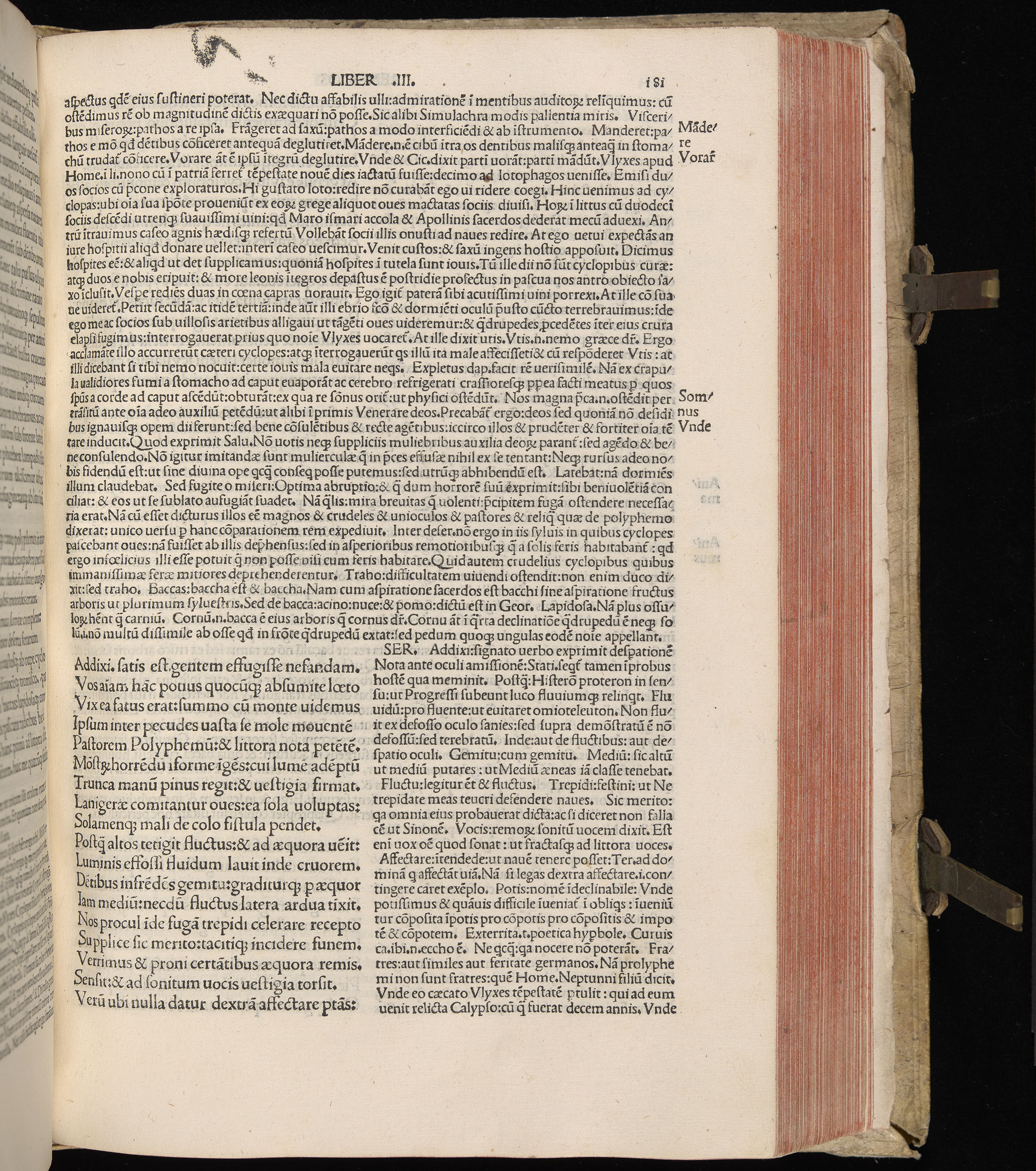 Vergilius cum c?mentariis quinque videlicet: Seruii, Landini, Ant. Mancinelli, Donati, Domitii. (M. Vegius' Book XIII addition to the Aen. Also Priapeia and Catalecta.) / Colophon: Impressu Venetiis per Bartolome? de Zanis de Portesio. . . . M.cccc.xciii. Stamped vellum with clasps. Very rare. Fol. - Image 381
