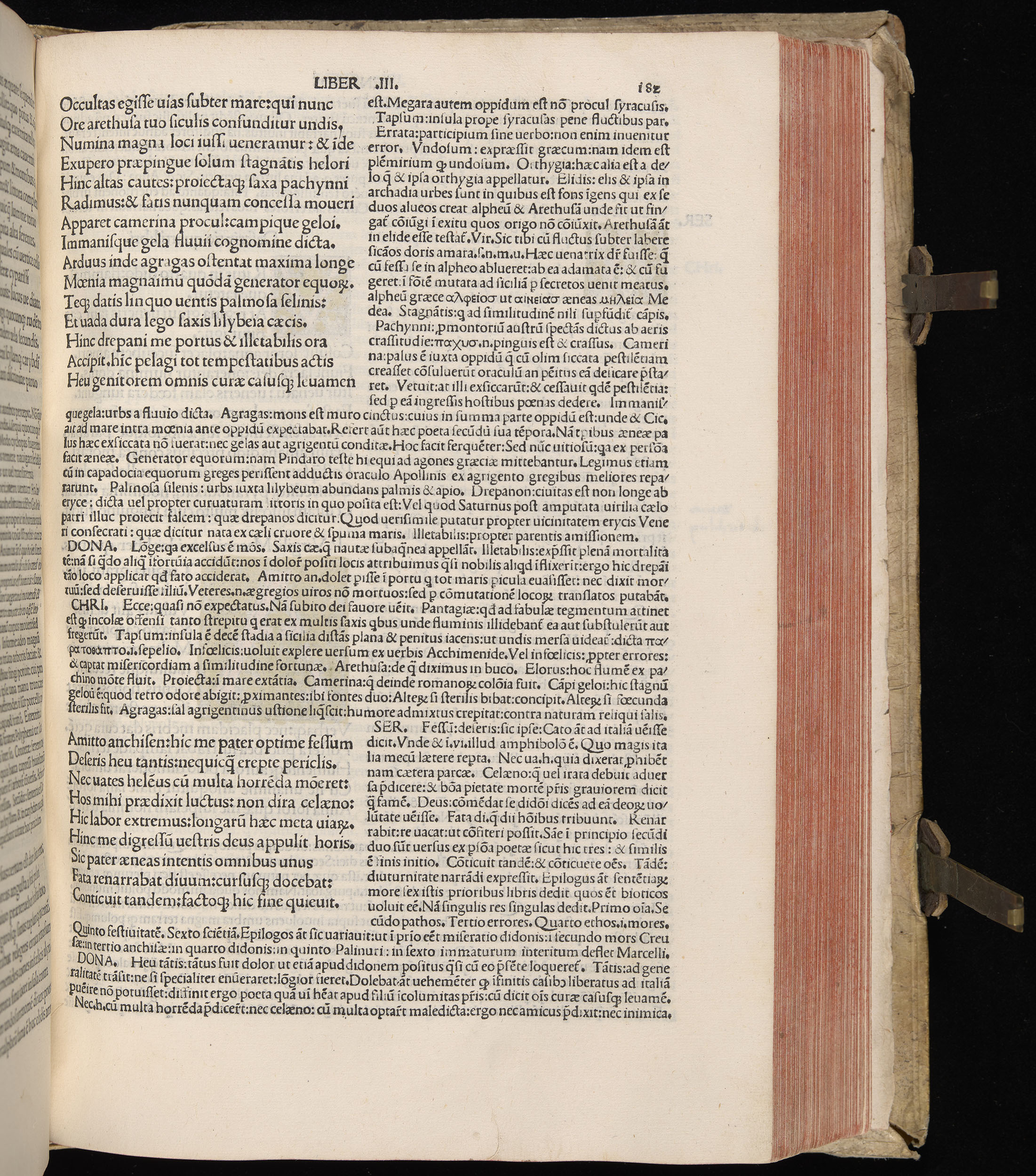 Vergilius cum c?mentariis quinque videlicet: Seruii, Landini, Ant. Mancinelli, Donati, Domitii. (M. Vegius' Book XIII addition to the Aen. Also Priapeia and Catalecta.) / Colophon: Impressu Venetiis per Bartolome? de Zanis de Portesio. . . . M.cccc.xciii. Stamped vellum with clasps. Very rare. Fol. - Image 383