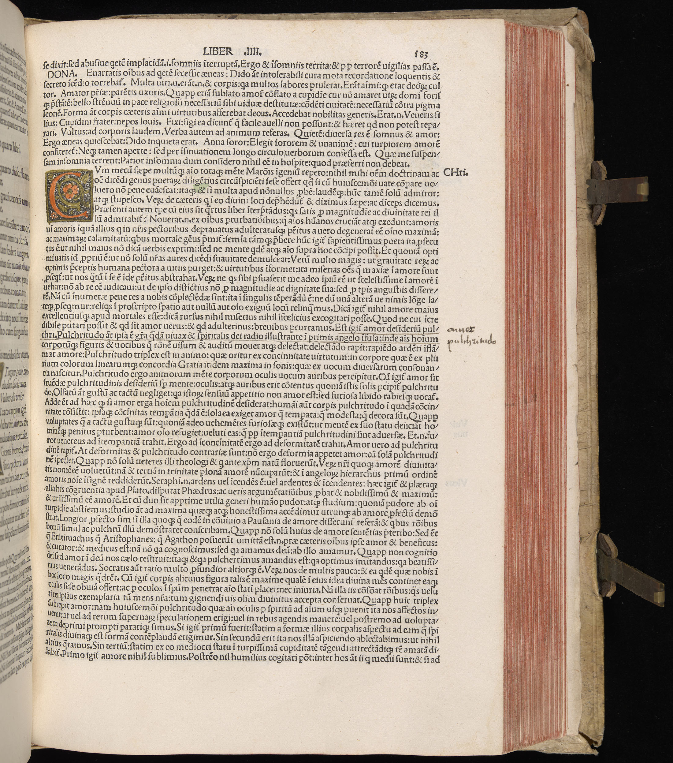 Vergilius cum c?mentariis quinque videlicet: Seruii, Landini, Ant. Mancinelli, Donati, Domitii. (M. Vegius' Book XIII addition to the Aen. Also Priapeia and Catalecta.) / Colophon: Impressu Venetiis per Bartolome? de Zanis de Portesio. . . . M.cccc.xciii. Stamped vellum with clasps. Very rare. Fol. - Image 385