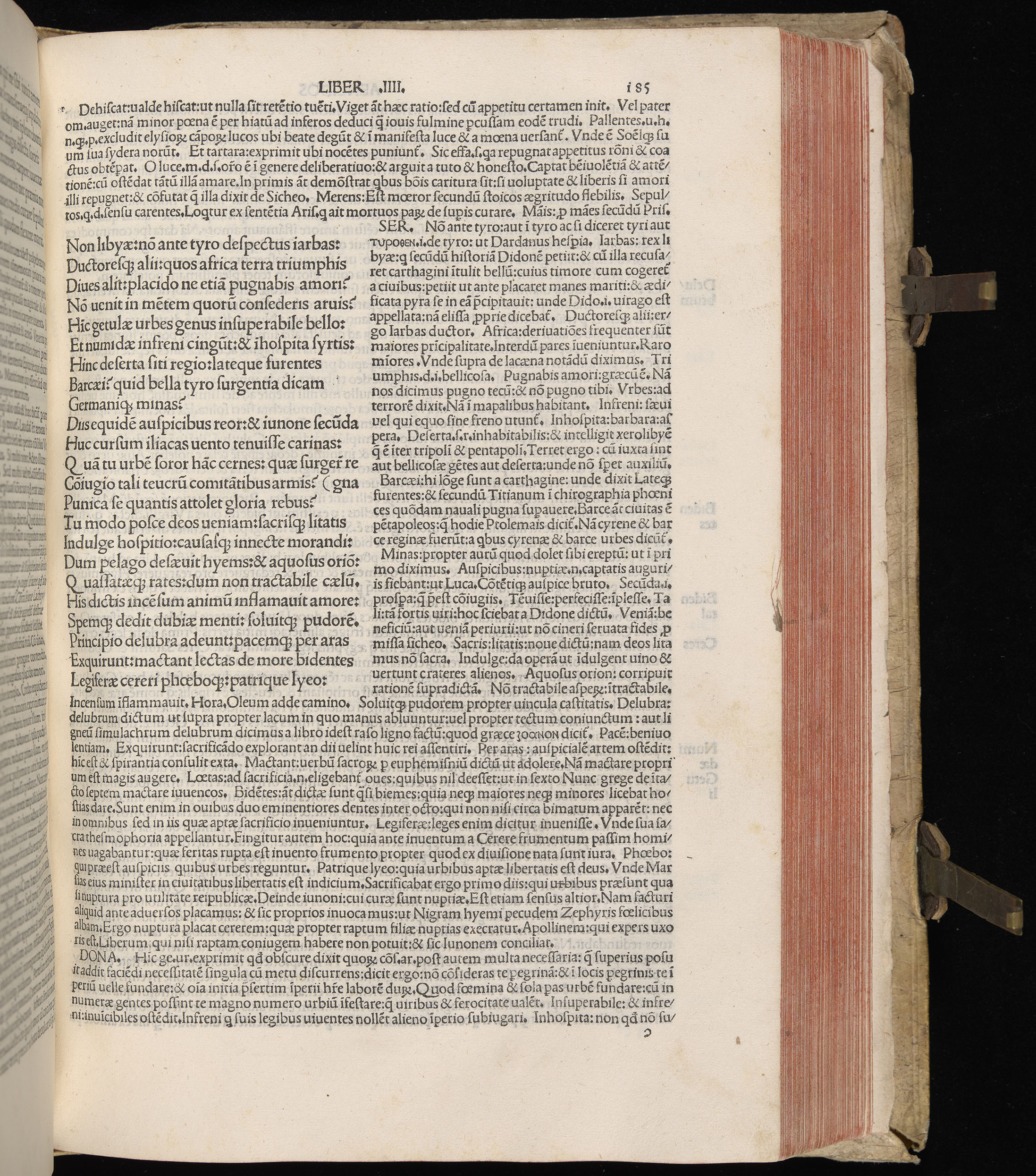 Vergilius cum c?mentariis quinque videlicet: Seruii, Landini, Ant. Mancinelli, Donati, Domitii. (M. Vegius' Book XIII addition to the Aen. Also Priapeia and Catalecta.) / Colophon: Impressu Venetiis per Bartolome? de Zanis de Portesio. . . . M.cccc.xciii. Stamped vellum with clasps. Very rare. Fol. - Image 389