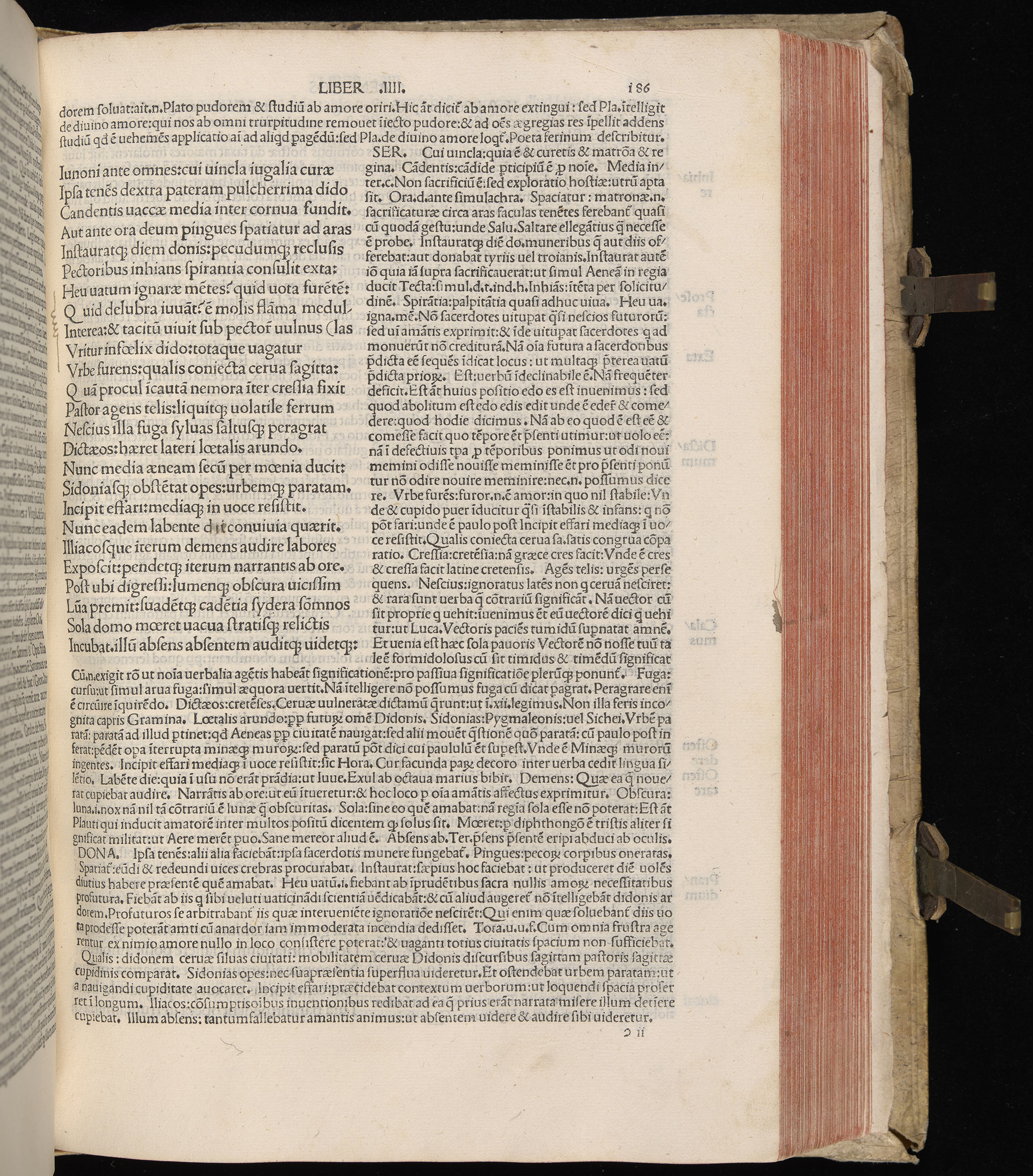 Vergilius cum c?mentariis quinque videlicet: Seruii, Landini, Ant. Mancinelli, Donati, Domitii. (M. Vegius' Book XIII addition to the Aen. Also Priapeia and Catalecta.) / Colophon: Impressu Venetiis per Bartolome? de Zanis de Portesio. . . . M.cccc.xciii. Stamped vellum with clasps. Very rare. Fol. - Image 391