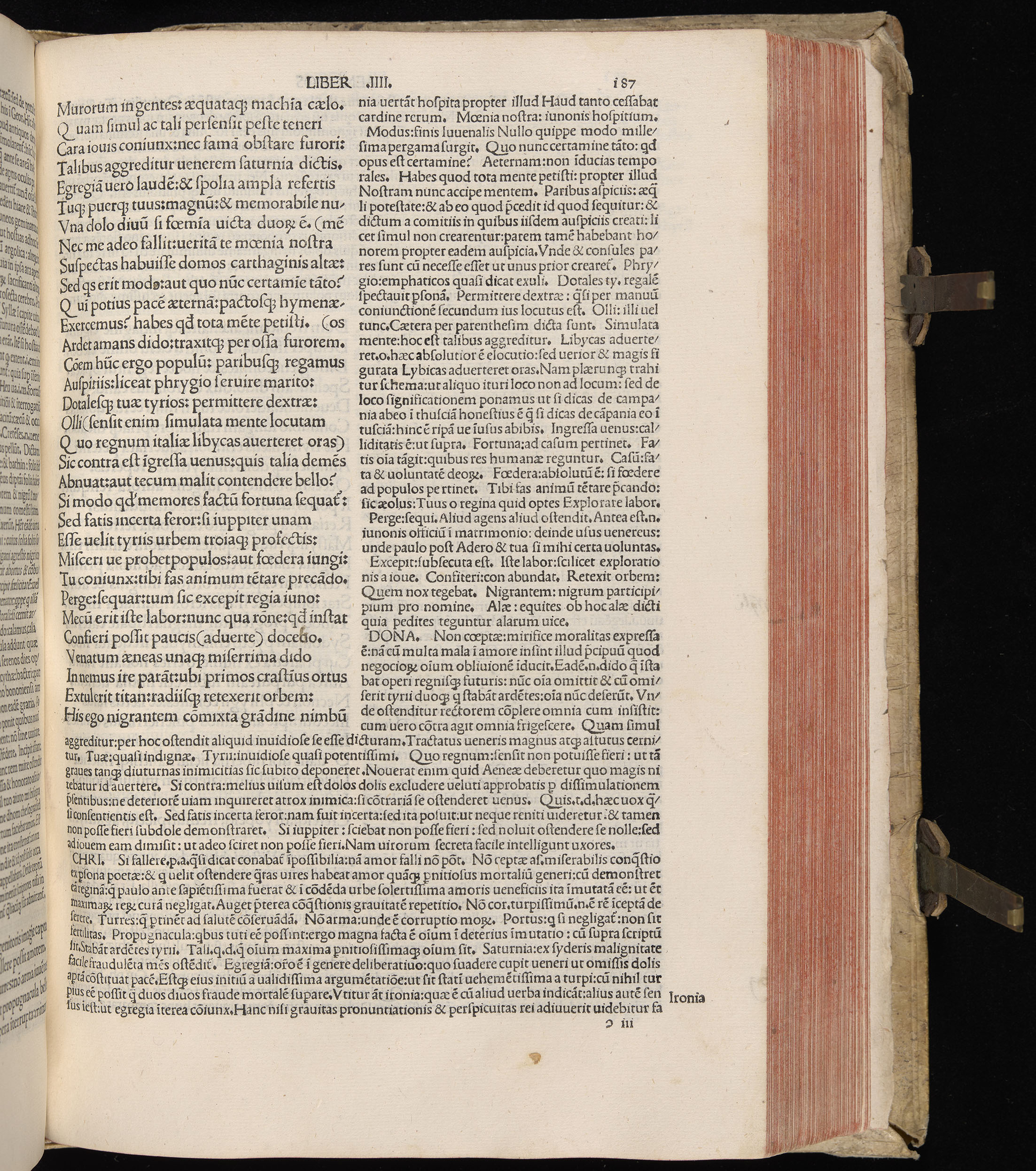 Vergilius cum c?mentariis quinque videlicet: Seruii, Landini, Ant. Mancinelli, Donati, Domitii. (M. Vegius' Book XIII addition to the Aen. Also Priapeia and Catalecta.) / Colophon: Impressu Venetiis per Bartolome? de Zanis de Portesio. . . . M.cccc.xciii. Stamped vellum with clasps. Very rare. Fol. - Image 393