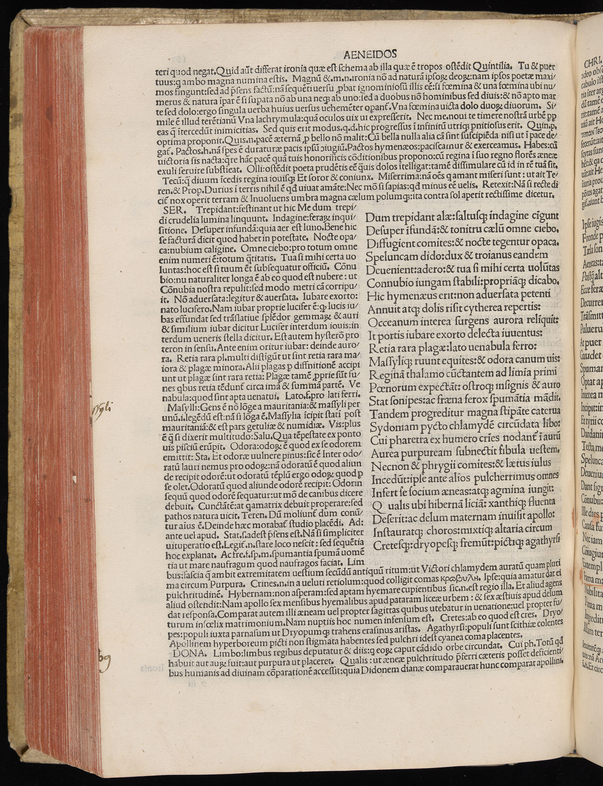 Vergilius cum c?mentariis quinque videlicet: Seruii, Landini, Ant. Mancinelli, Donati, Domitii. (M. Vegius' Book XIII addition to the Aen. Also Priapeia and Catalecta.) / Colophon: Impressu Venetiis per Bartolome? de Zanis de Portesio. . . . M.cccc.xciii. Stamped vellum with clasps. Very rare. Fol. - Image 394