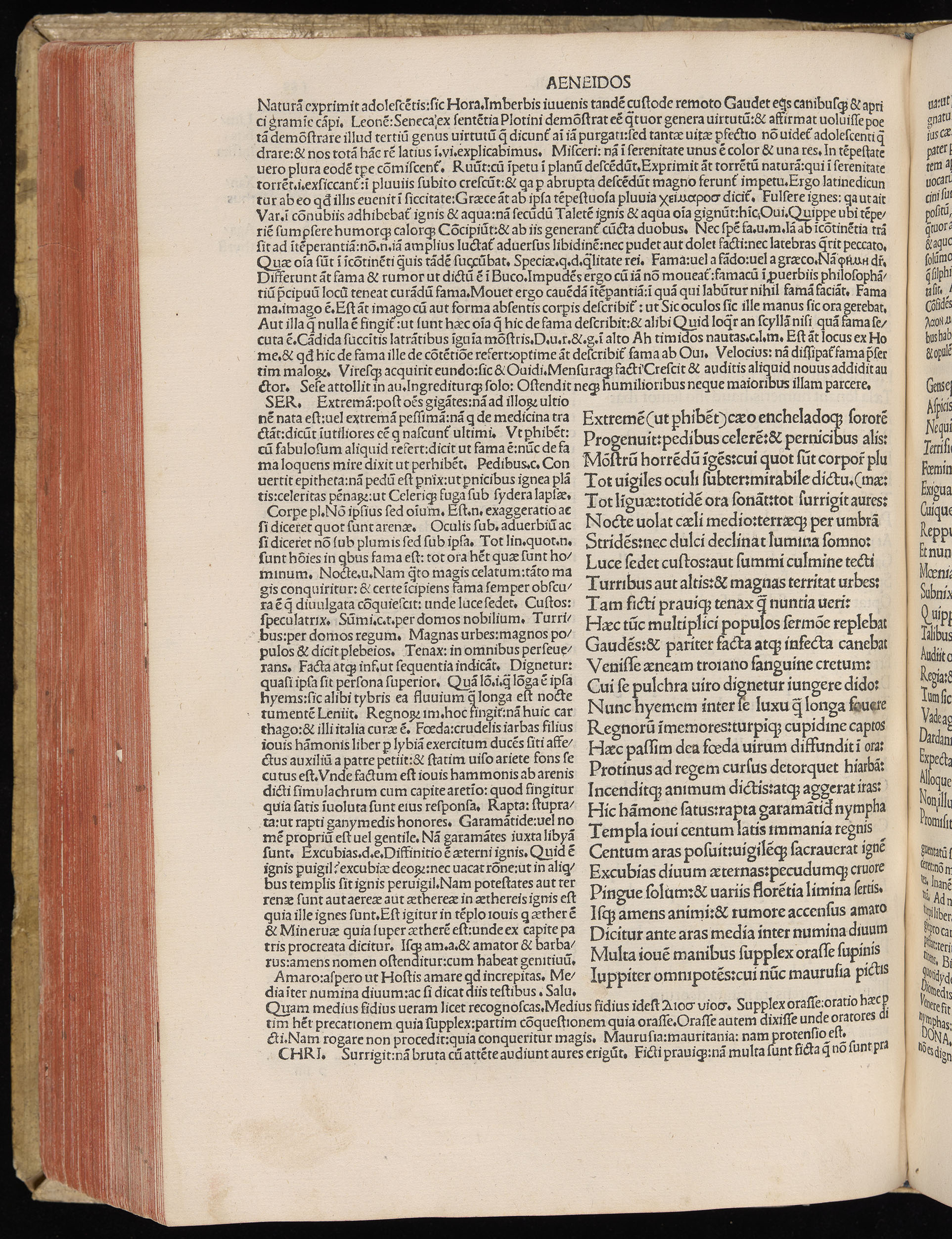 Vergilius cum c?mentariis quinque videlicet: Seruii, Landini, Ant. Mancinelli, Donati, Domitii. (M. Vegius' Book XIII addition to the Aen. Also Priapeia and Catalecta.) / Colophon: Impressu Venetiis per Bartolome? de Zanis de Portesio. . . . M.cccc.xciii. Stamped vellum with clasps. Very rare. Fol. - Image 396