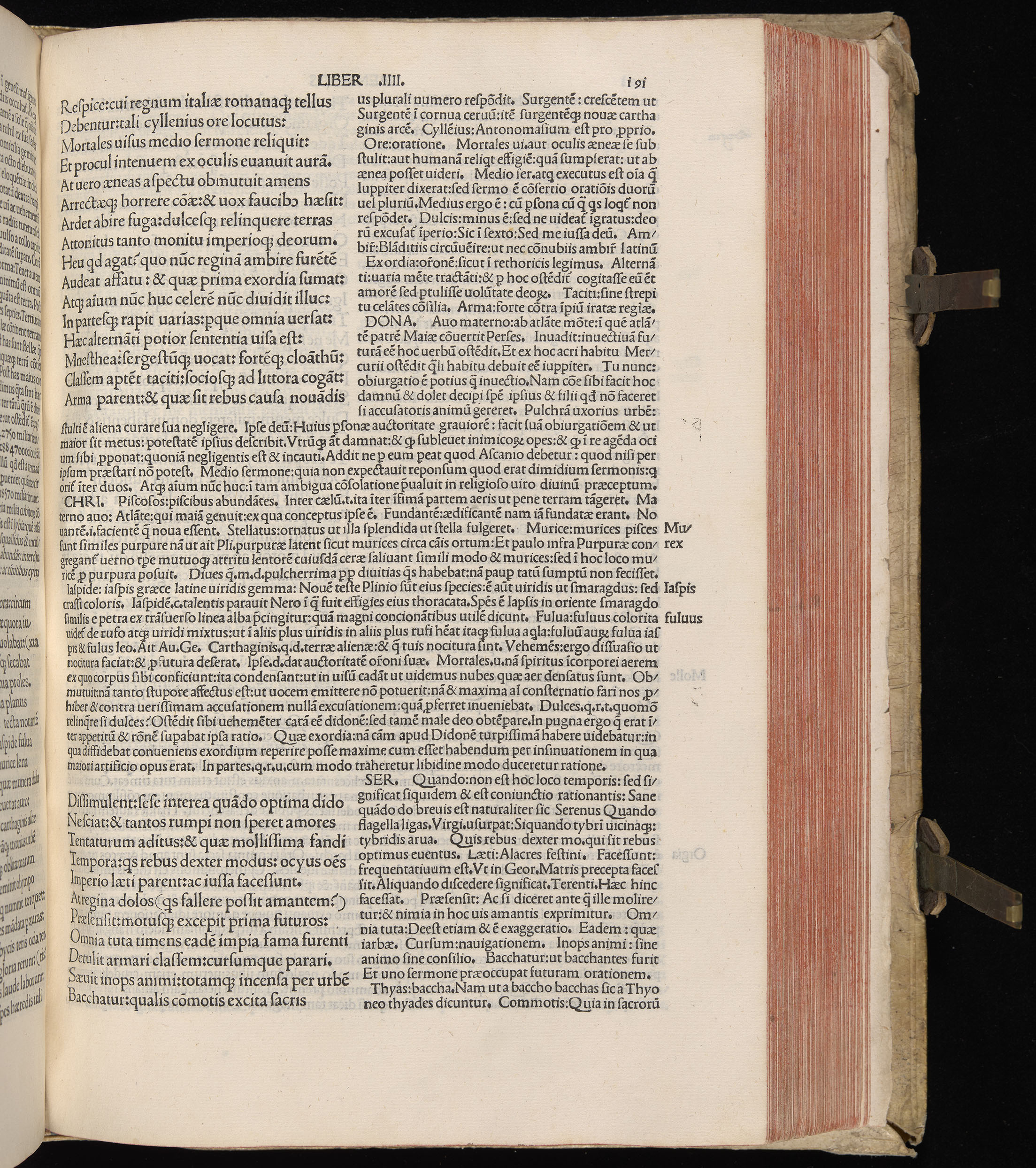 Vergilius cum c?mentariis quinque videlicet: Seruii, Landini, Ant. Mancinelli, Donati, Domitii. (M. Vegius' Book XIII addition to the Aen. Also Priapeia and Catalecta.) / Colophon: Impressu Venetiis per Bartolome? de Zanis de Portesio. . . . M.cccc.xciii. Stamped vellum with clasps. Very rare. Fol. - Image 401