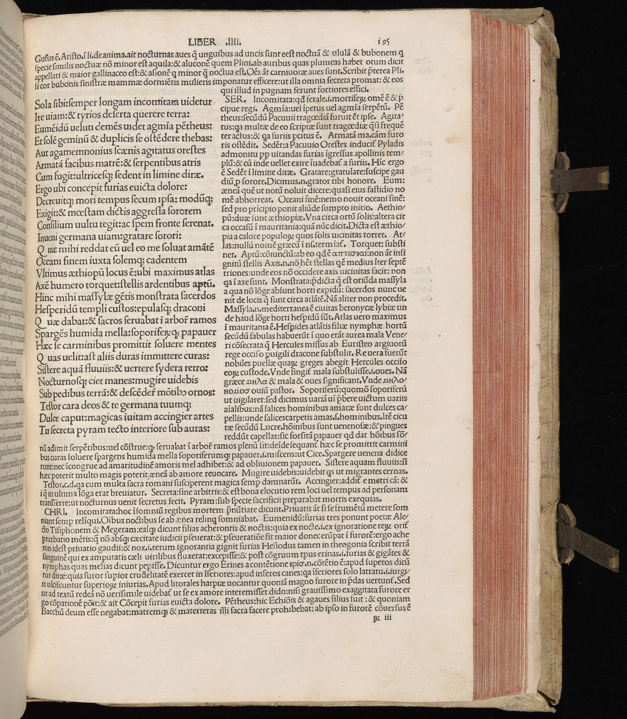Vergilius cum c?mentariis quinque videlicet: Seruii, Landini, Ant. Mancinelli, Donati, Domitii. (M. Vegius' Book XIII addition to the Aen. Also Priapeia and Catalecta.) / Colophon: Impressu Venetiis per Bartolome? de Zanis de Portesio. . . . M.cccc.xciii. Stamped vellum with clasps. Very rare. Fol. - Image 409