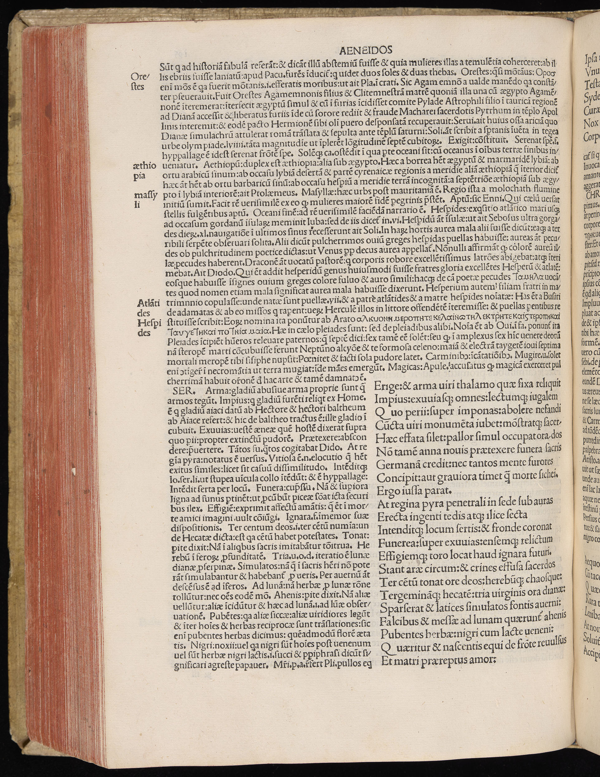 Vergilius cum c?mentariis quinque videlicet: Seruii, Landini, Ant. Mancinelli, Donati, Domitii. (M. Vegius' Book XIII addition to the Aen. Also Priapeia and Catalecta.) / Colophon: Impressu Venetiis per Bartolome? de Zanis de Portesio. . . . M.cccc.xciii. Stamped vellum with clasps. Very rare. Fol. - Image 410