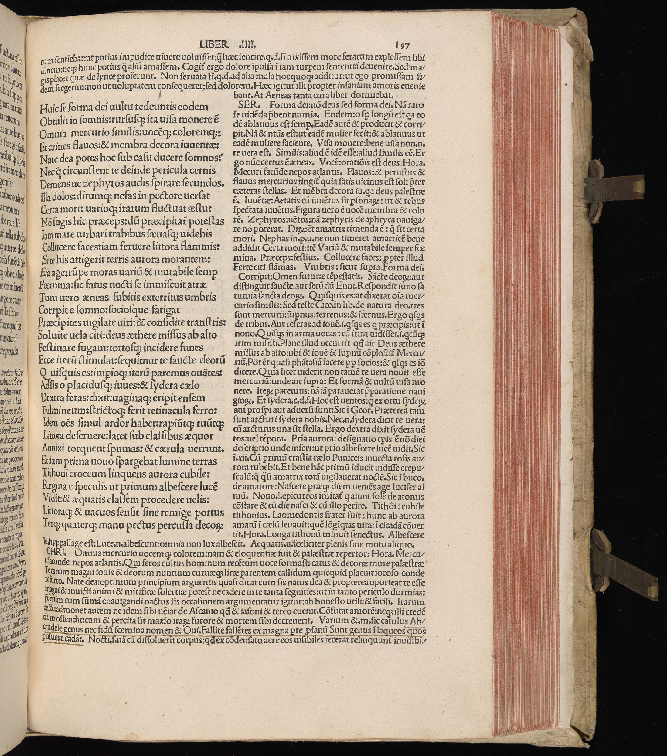 Vergilius cum c?mentariis quinque videlicet: Seruii, Landini, Ant. Mancinelli, Donati, Domitii. (M. Vegius' Book XIII addition to the Aen. Also Priapeia and Catalecta.) / Colophon: Impressu Venetiis per Bartolome? de Zanis de Portesio. . . . M.cccc.xciii. Stamped vellum with clasps. Very rare. Fol. - Image 413