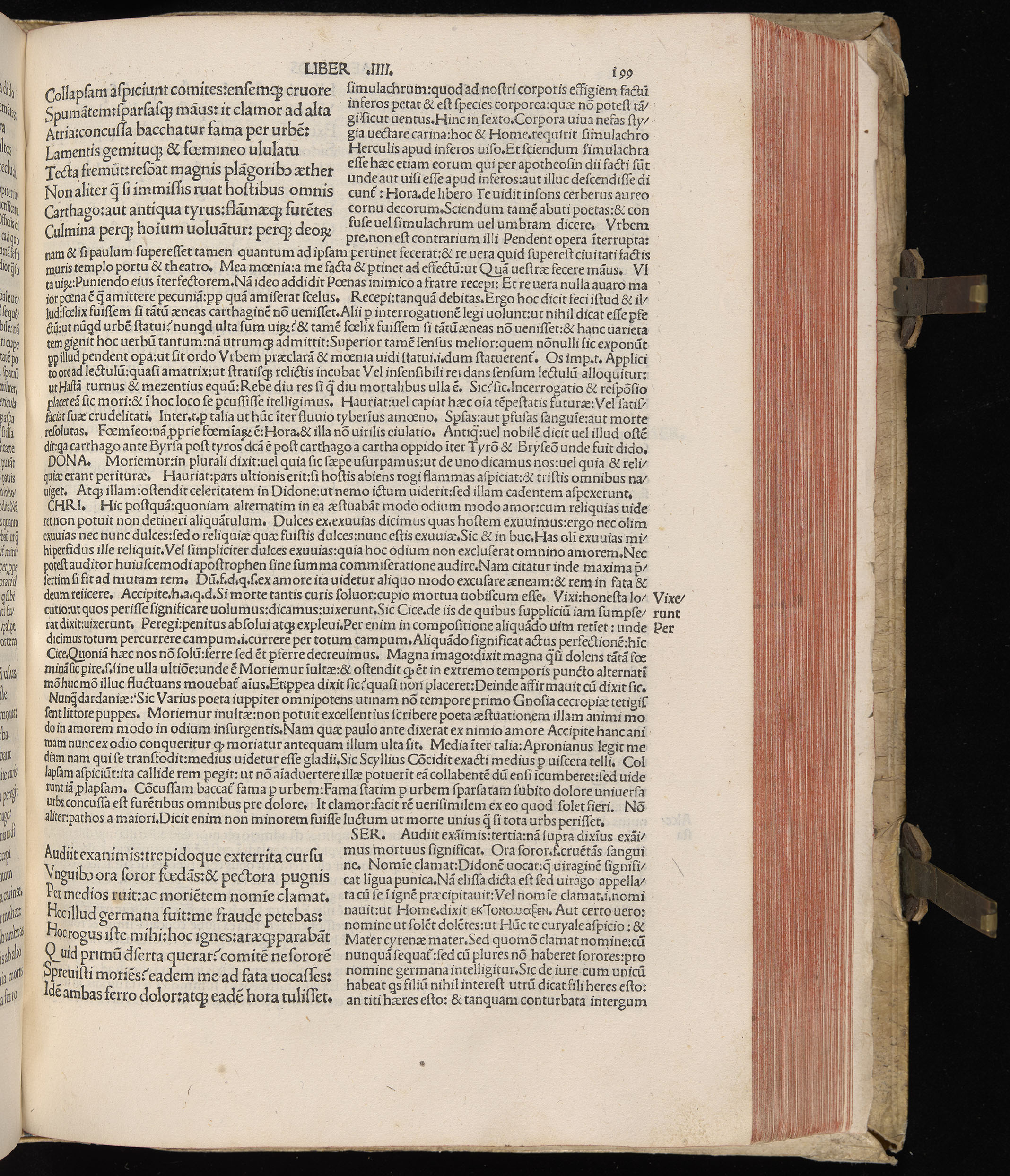 Vergilius cum c?mentariis quinque videlicet: Seruii, Landini, Ant. Mancinelli, Donati, Domitii. (M. Vegius' Book XIII addition to the Aen. Also Priapeia and Catalecta.) / Colophon: Impressu Venetiis per Bartolome? de Zanis de Portesio. . . . M.cccc.xciii. Stamped vellum with clasps. Very rare. Fol. - Image 417