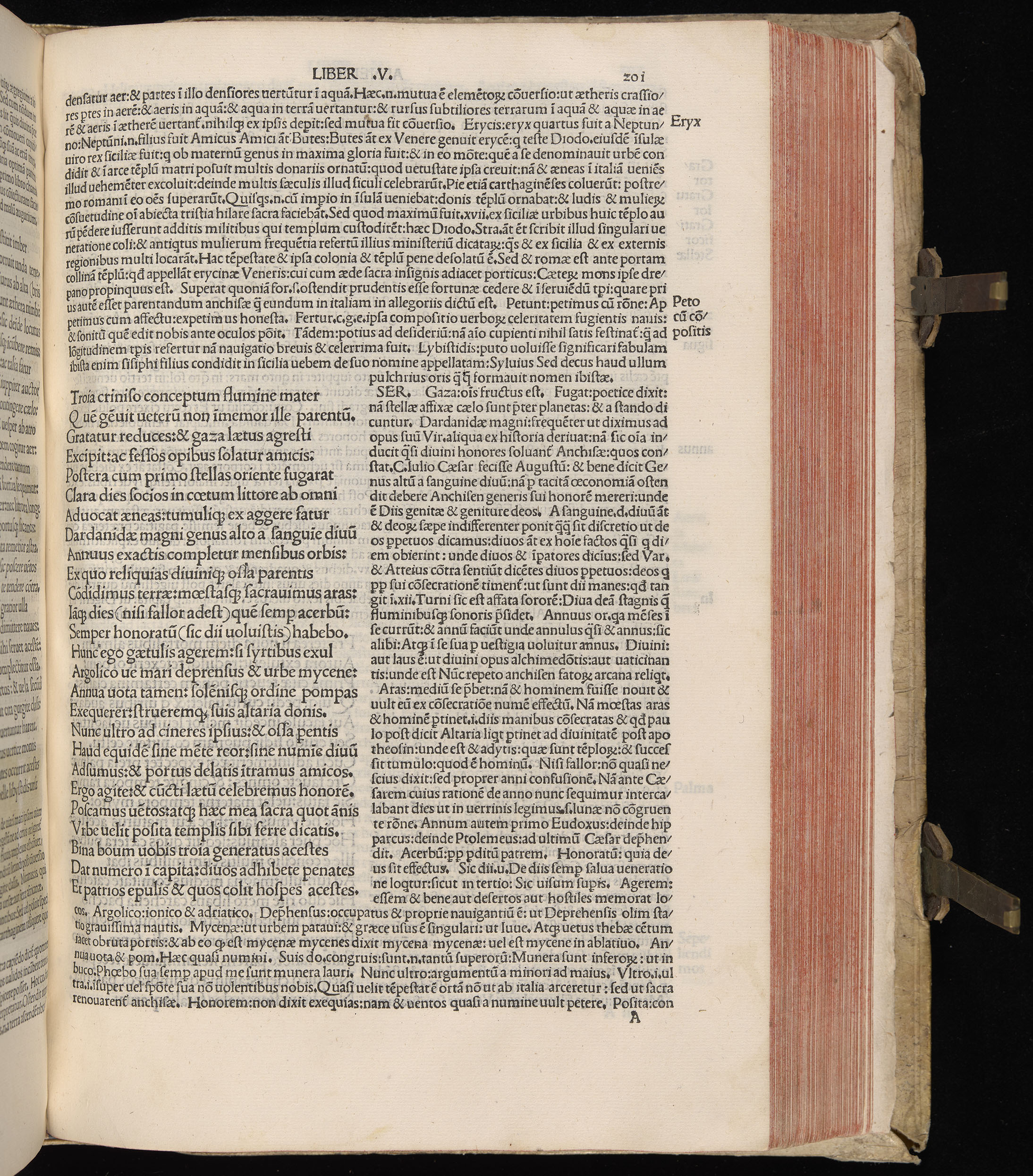 Vergilius cum c?mentariis quinque videlicet: Seruii, Landini, Ant. Mancinelli, Donati, Domitii. (M. Vegius' Book XIII addition to the Aen. Also Priapeia and Catalecta.) / Colophon: Impressu Venetiis per Bartolome? de Zanis de Portesio. . . . M.cccc.xciii. Stamped vellum with clasps. Very rare. Fol. - Image 421