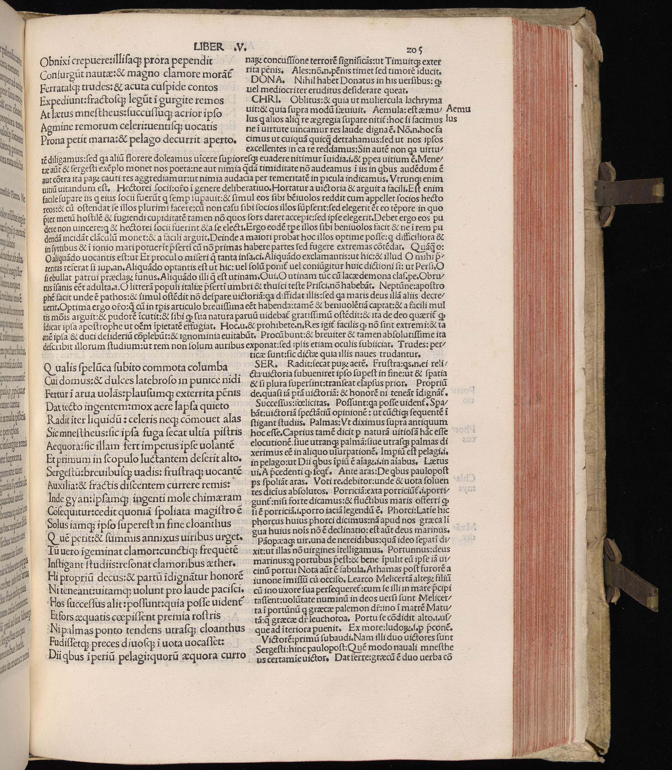 Vergilius cum c?mentariis quinque videlicet: Seruii, Landini, Ant. Mancinelli, Donati, Domitii. (M. Vegius' Book XIII addition to the Aen. Also Priapeia and Catalecta.) / Colophon: Impressu Venetiis per Bartolome? de Zanis de Portesio. . . . M.cccc.xciii. Stamped vellum with clasps. Very rare. Fol. - Image 429