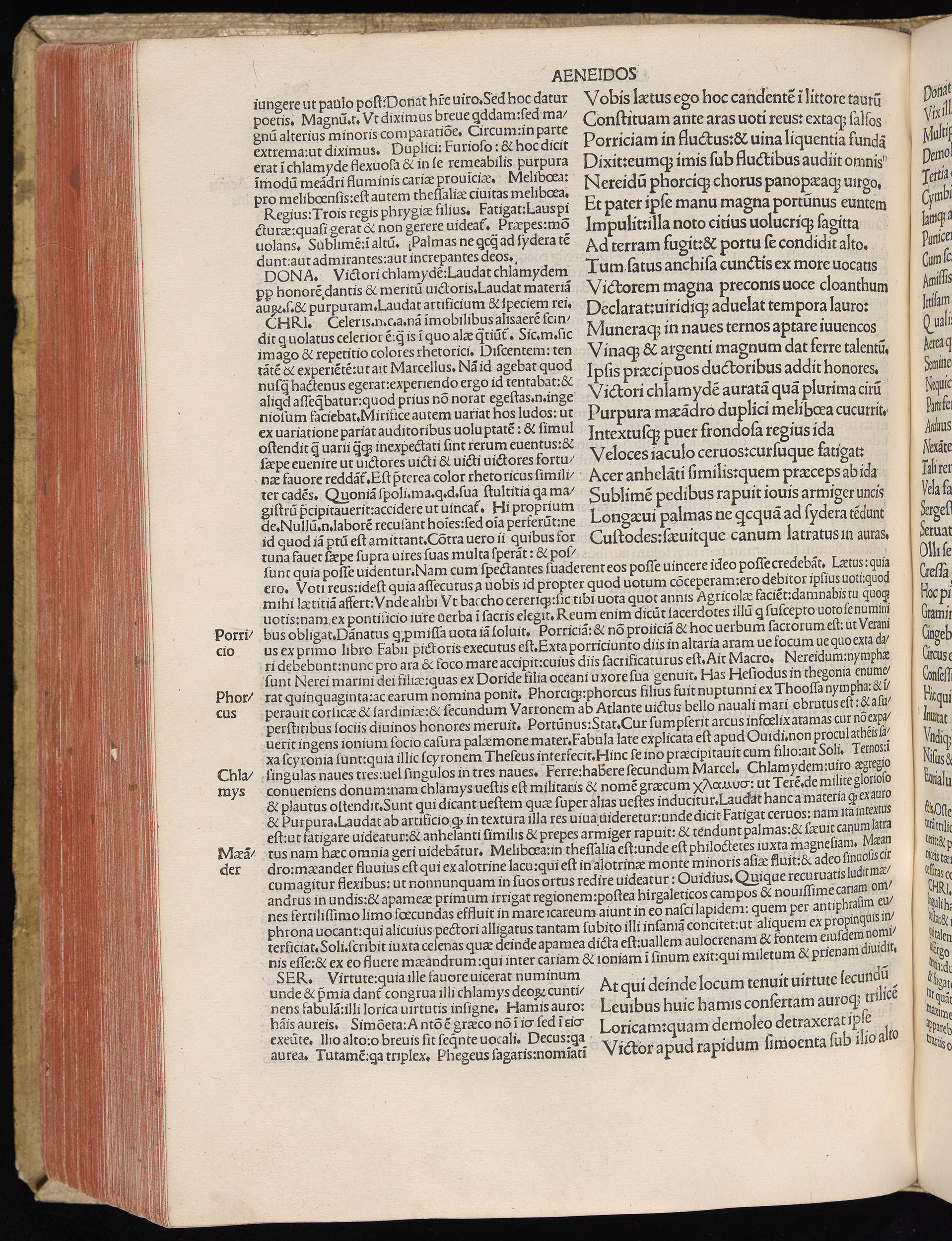 Vergilius cum c?mentariis quinque videlicet: Seruii, Landini, Ant. Mancinelli, Donati, Domitii. (M. Vegius' Book XIII addition to the Aen. Also Priapeia and Catalecta.) / Colophon: Impressu Venetiis per Bartolome? de Zanis de Portesio. . . . M.cccc.xciii. Stamped vellum with clasps. Very rare. Fol. - Image 430