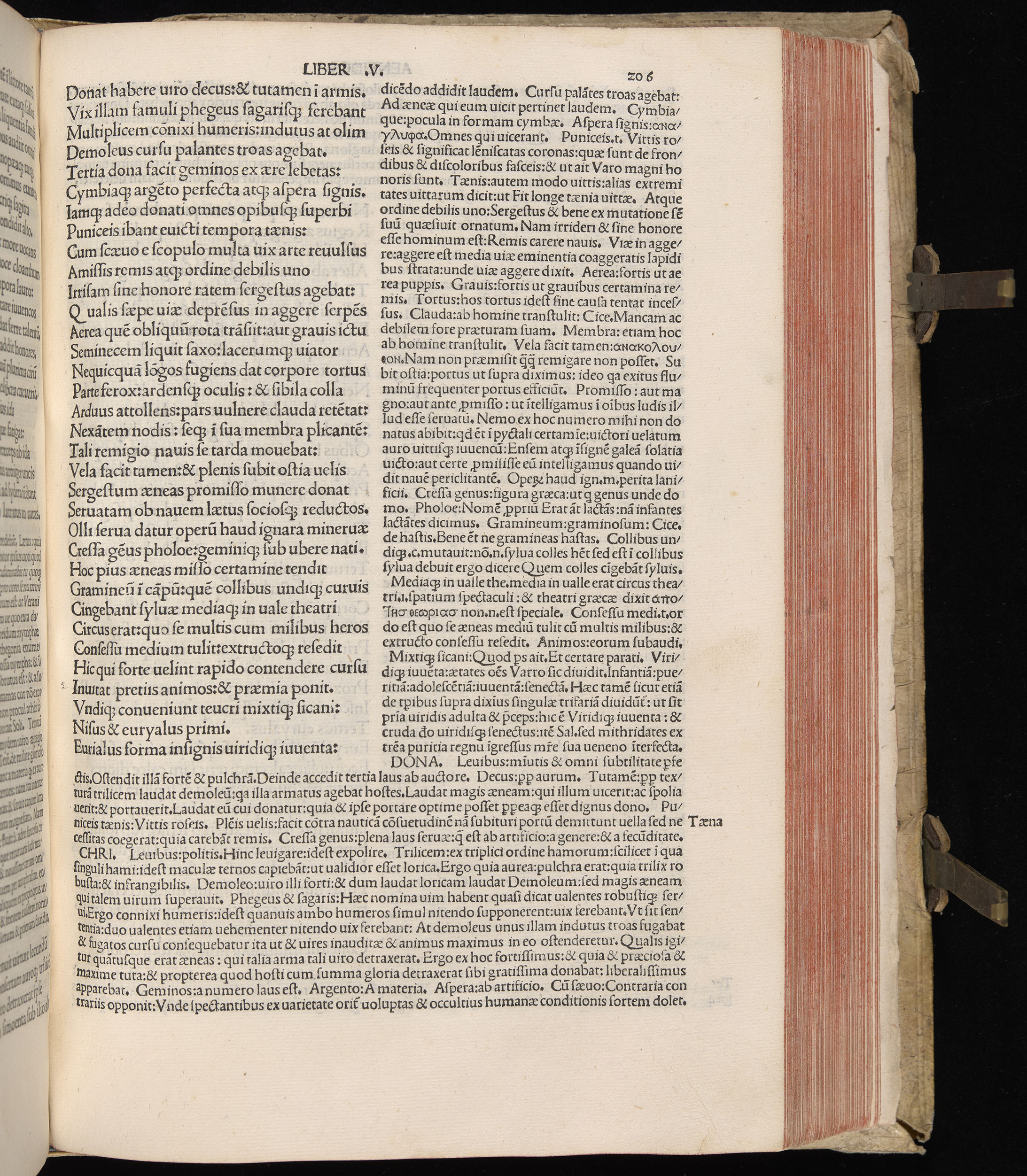 Vergilius cum c?mentariis quinque videlicet: Seruii, Landini, Ant. Mancinelli, Donati, Domitii. (M. Vegius' Book XIII addition to the Aen. Also Priapeia and Catalecta.) / Colophon: Impressu Venetiis per Bartolome? de Zanis de Portesio. . . . M.cccc.xciii. Stamped vellum with clasps. Very rare. Fol. - Image 431