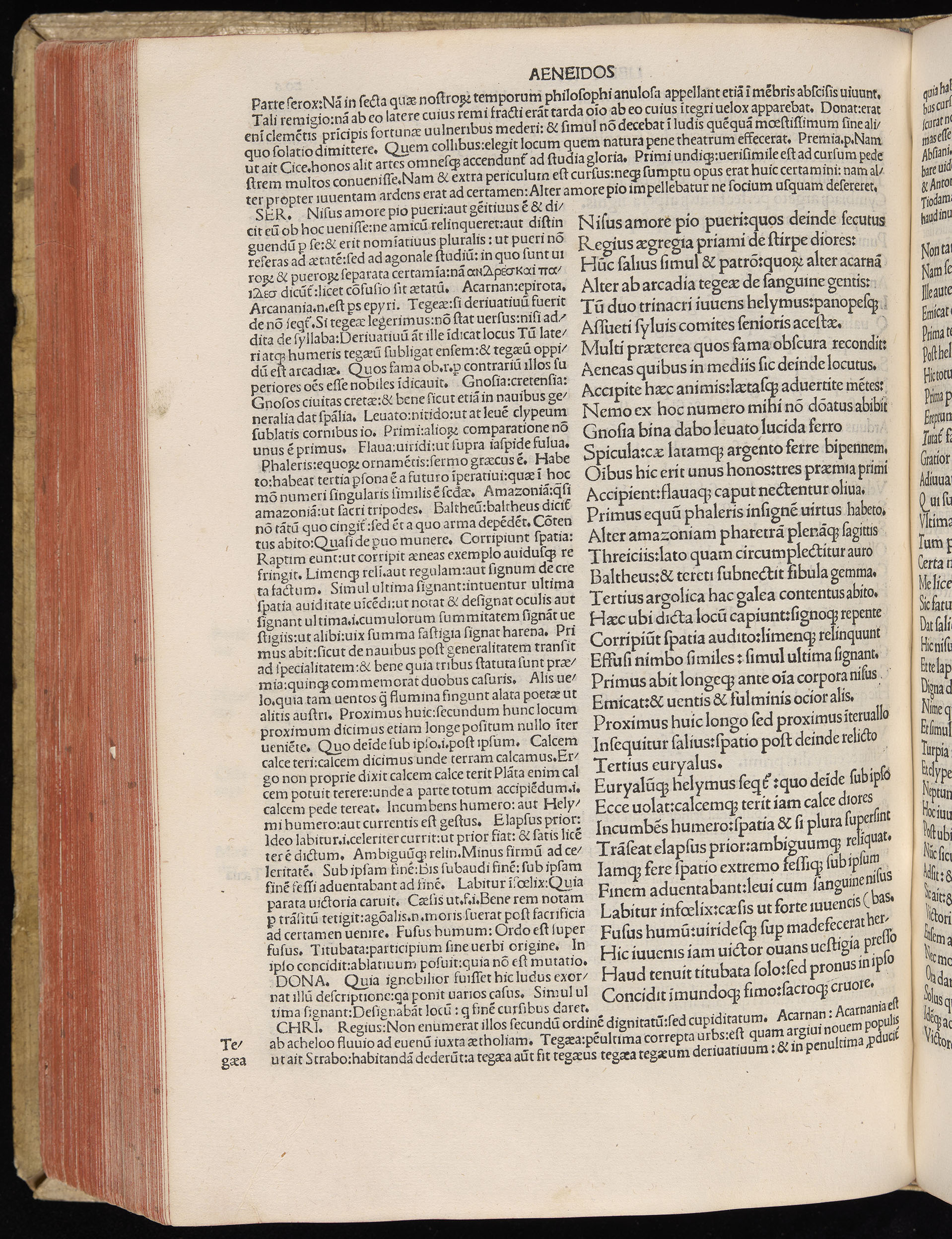 Vergilius cum c?mentariis quinque videlicet: Seruii, Landini, Ant. Mancinelli, Donati, Domitii. (M. Vegius' Book XIII addition to the Aen. Also Priapeia and Catalecta.) / Colophon: Impressu Venetiis per Bartolome? de Zanis de Portesio. . . . M.cccc.xciii. Stamped vellum with clasps. Very rare. Fol. - Image 432