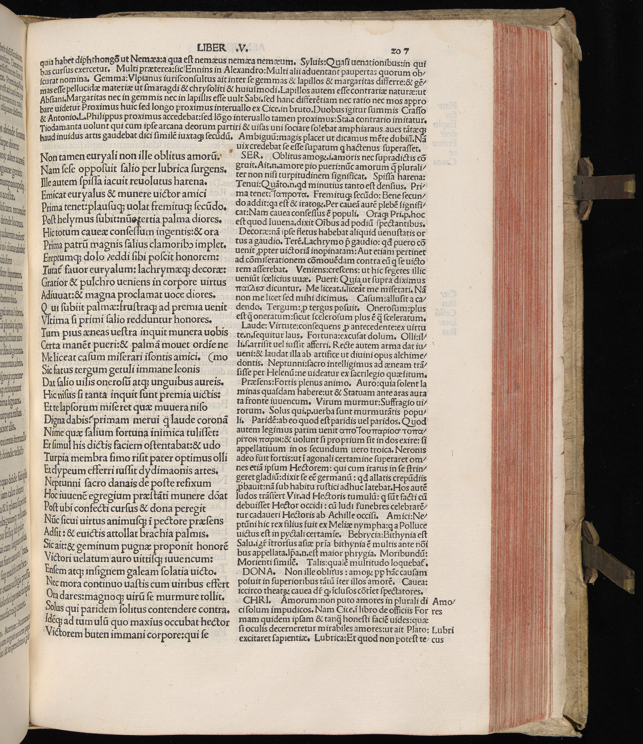 Vergilius cum c?mentariis quinque videlicet: Seruii, Landini, Ant. Mancinelli, Donati, Domitii. (M. Vegius' Book XIII addition to the Aen. Also Priapeia and Catalecta.) / Colophon: Impressu Venetiis per Bartolome? de Zanis de Portesio. . . . M.cccc.xciii. Stamped vellum with clasps. Very rare. Fol. - Image 433
