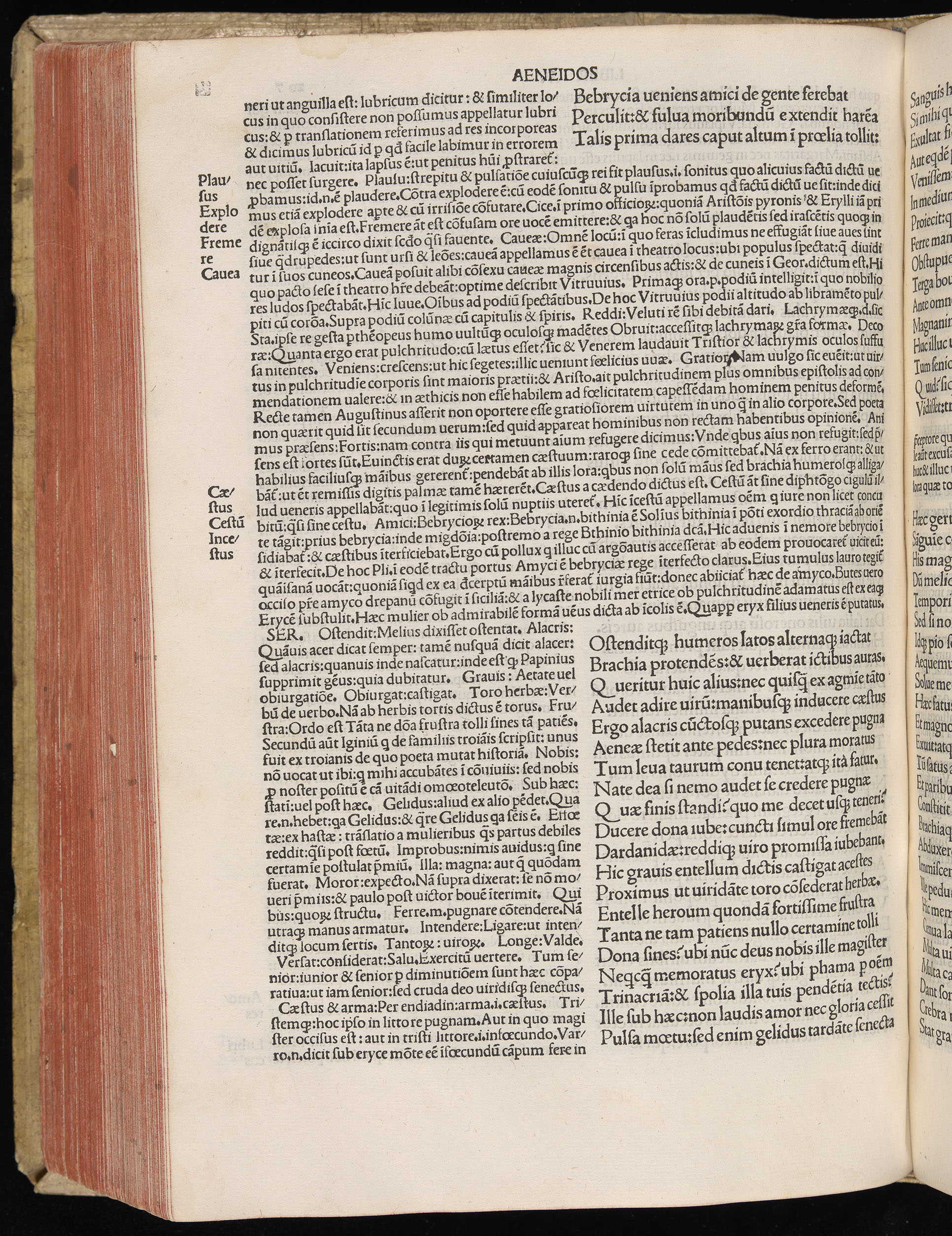Vergilius cum c?mentariis quinque videlicet: Seruii, Landini, Ant. Mancinelli, Donati, Domitii. (M. Vegius' Book XIII addition to the Aen. Also Priapeia and Catalecta.) / Colophon: Impressu Venetiis per Bartolome? de Zanis de Portesio. . . . M.cccc.xciii. Stamped vellum with clasps. Very rare. Fol. - Image 434