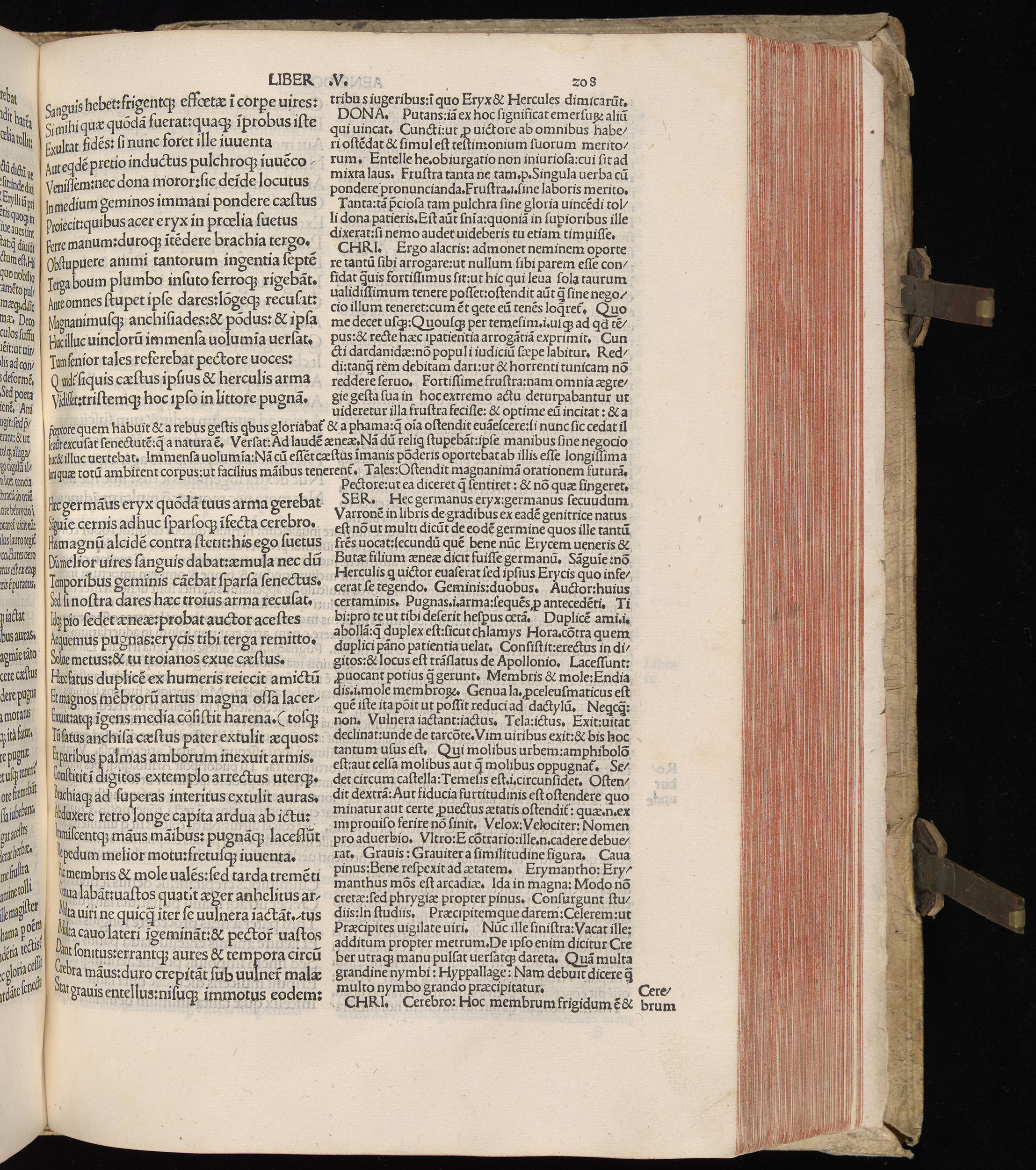 Vergilius cum c?mentariis quinque videlicet: Seruii, Landini, Ant. Mancinelli, Donati, Domitii. (M. Vegius' Book XIII addition to the Aen. Also Priapeia and Catalecta.) / Colophon: Impressu Venetiis per Bartolome? de Zanis de Portesio. . . . M.cccc.xciii. Stamped vellum with clasps. Very rare. Fol. - Image 435